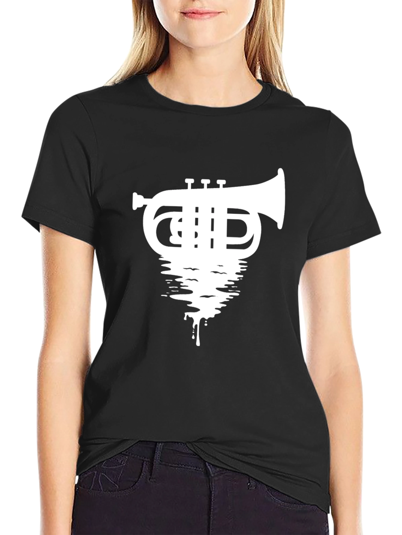 Black Trumpet Drip Graphic Tee - Black Cotton T-Shirt view 2