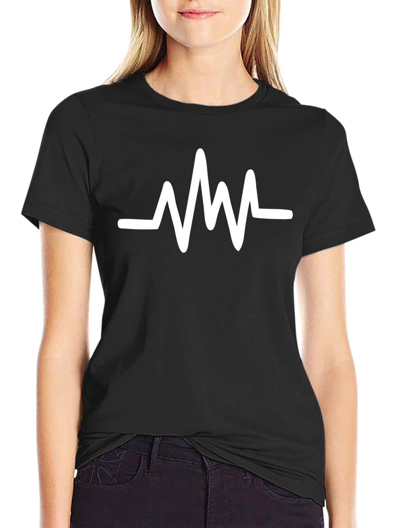 Black Heartbeat Pulse Graphic T-Shirt view 2