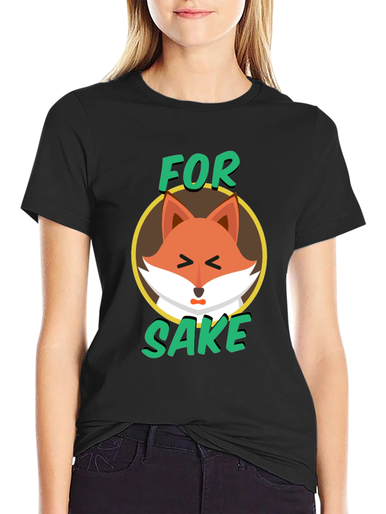 Black For Fox Sake T-Shirt - Quirky Animal Graphic Tee view 2