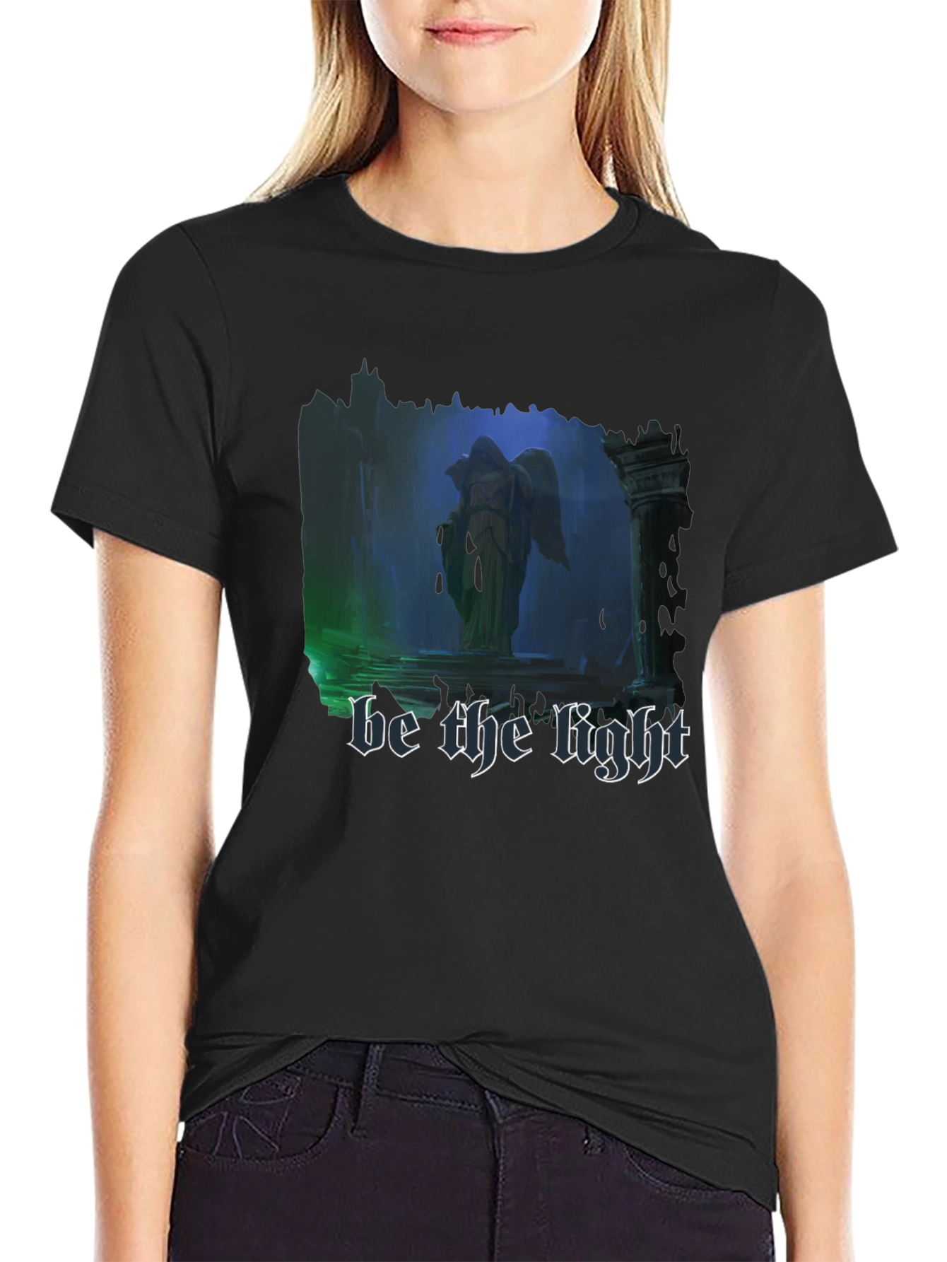 Black Be The Light T-Shirt - Gothic Angel Design view 2
