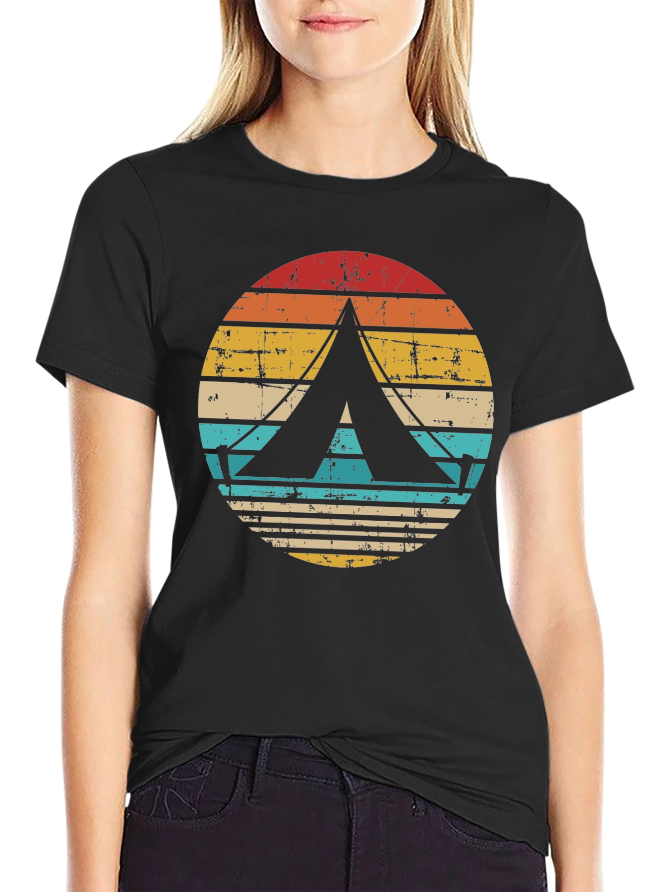 Black Vintage Camping Tent Graphic Tee view 2