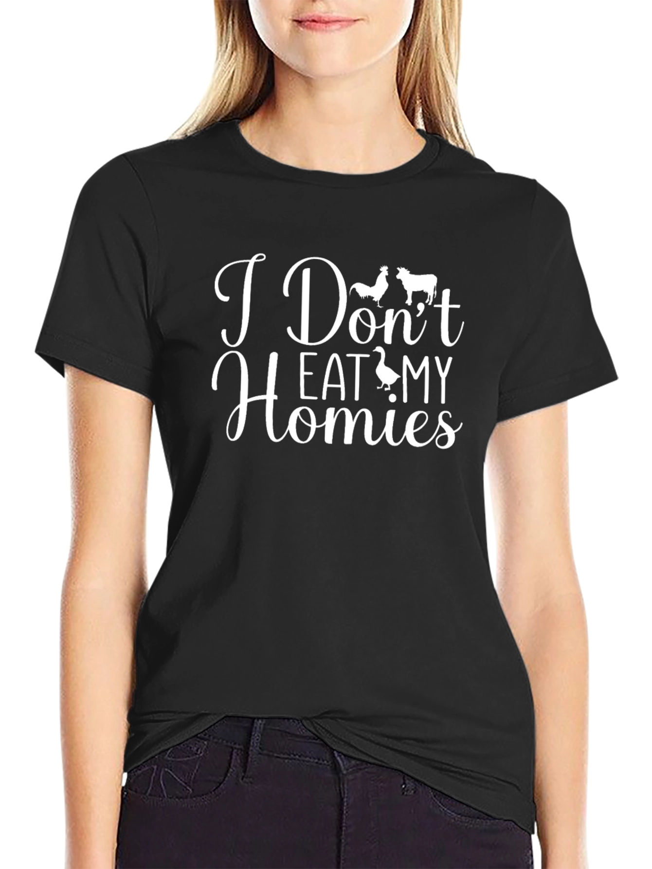 Black Vegan Graphic T-Shirt - I Don't Eat My Homies view 2