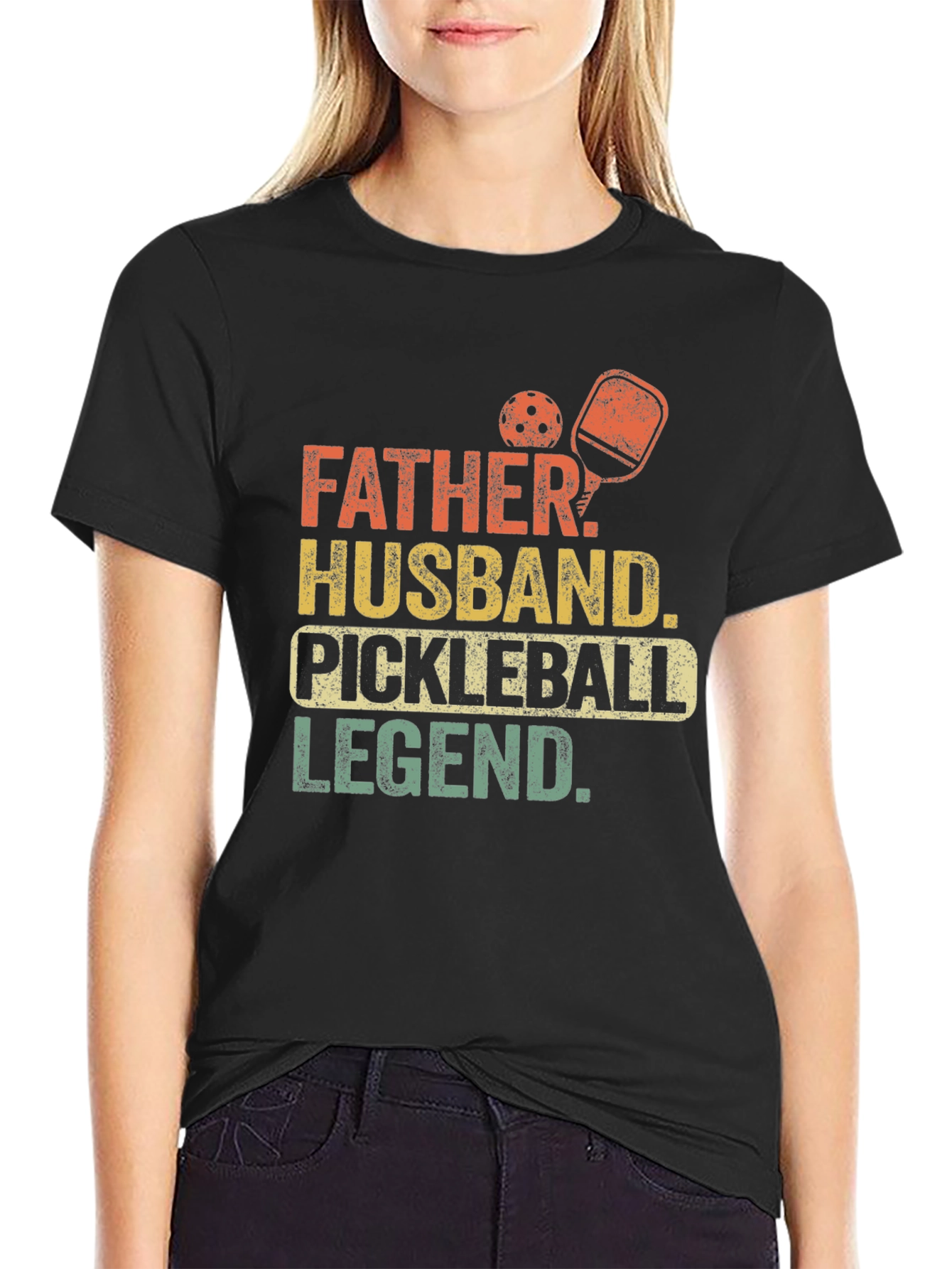 Black Father Husband Pickleball Legend Graphic Tee view 2
