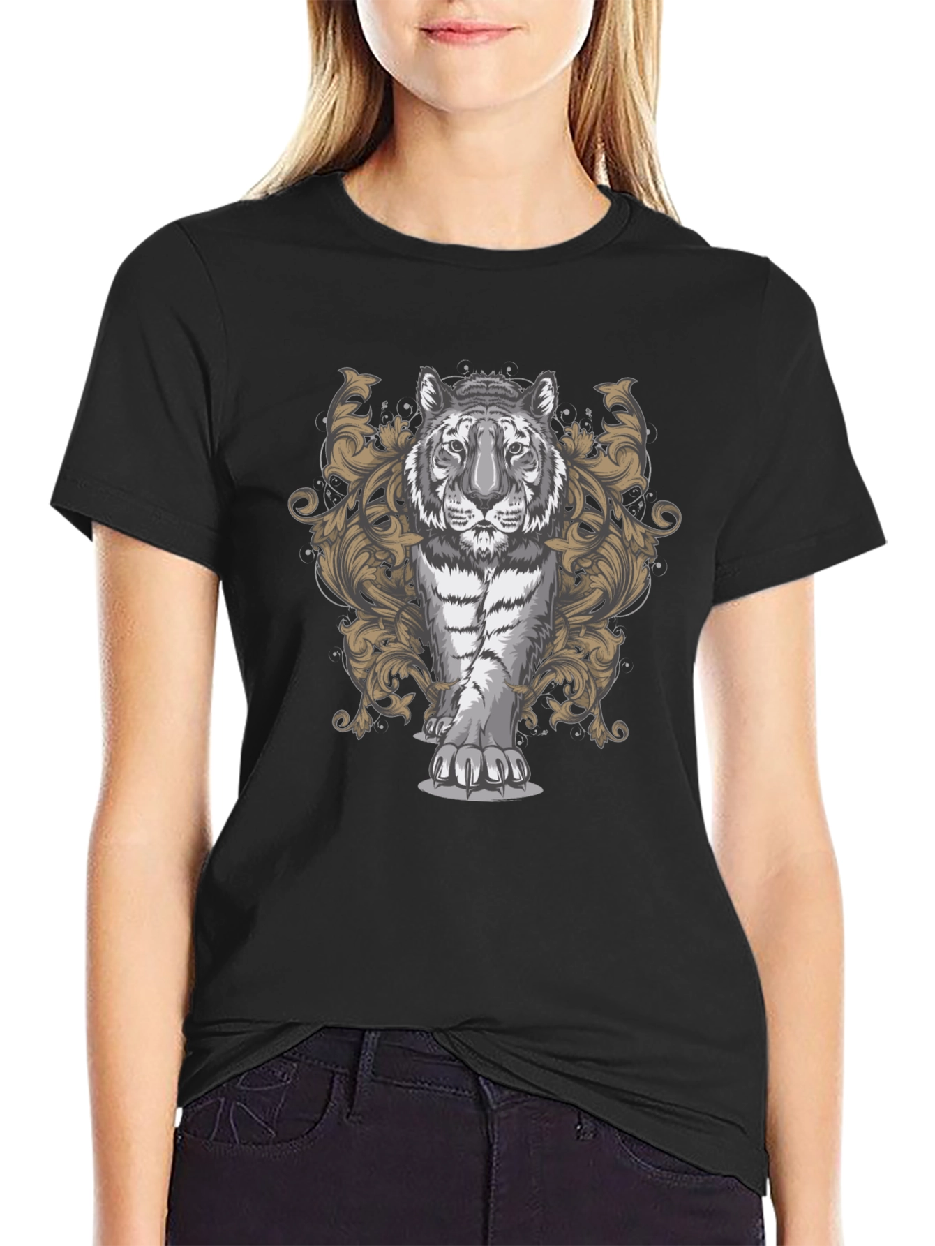 Black Tiger Graphic Print Men's Black T-Shirt view 2