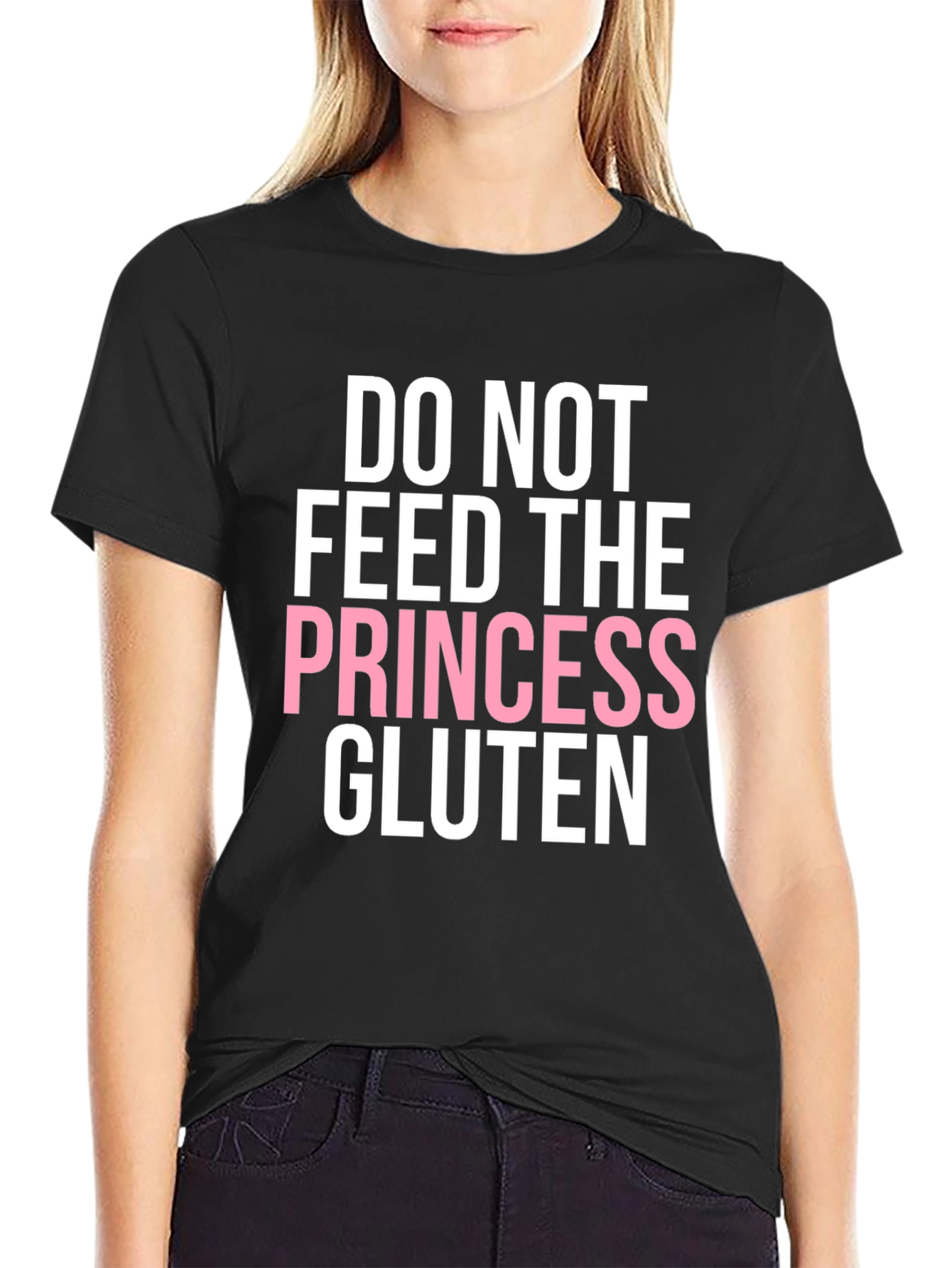 Black Do Not Feed the Princess Gluten T-Shirt view 2