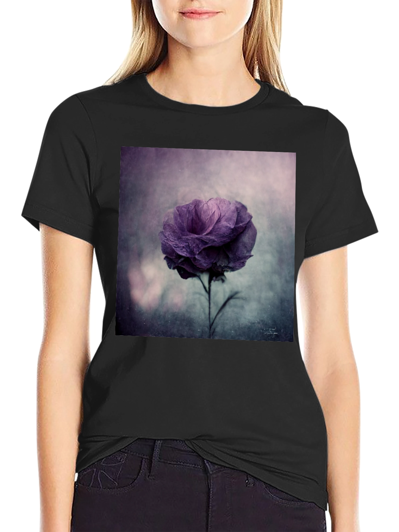 Black Floral Graphic Tee - Black Cotton Comfort view 2