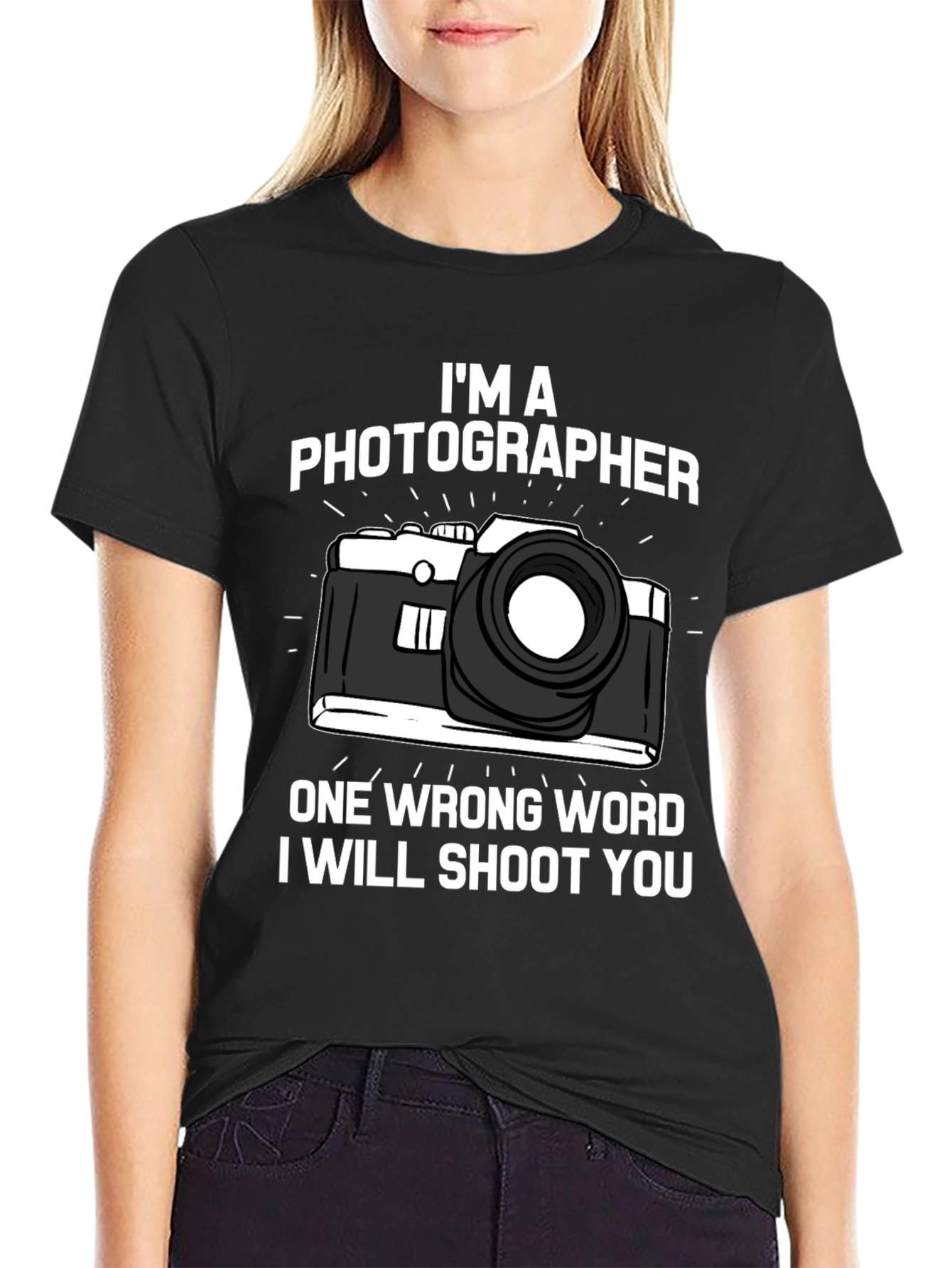 Black Photographer T-Shirt: I'll Shoot You Funny Camera Tee view 2