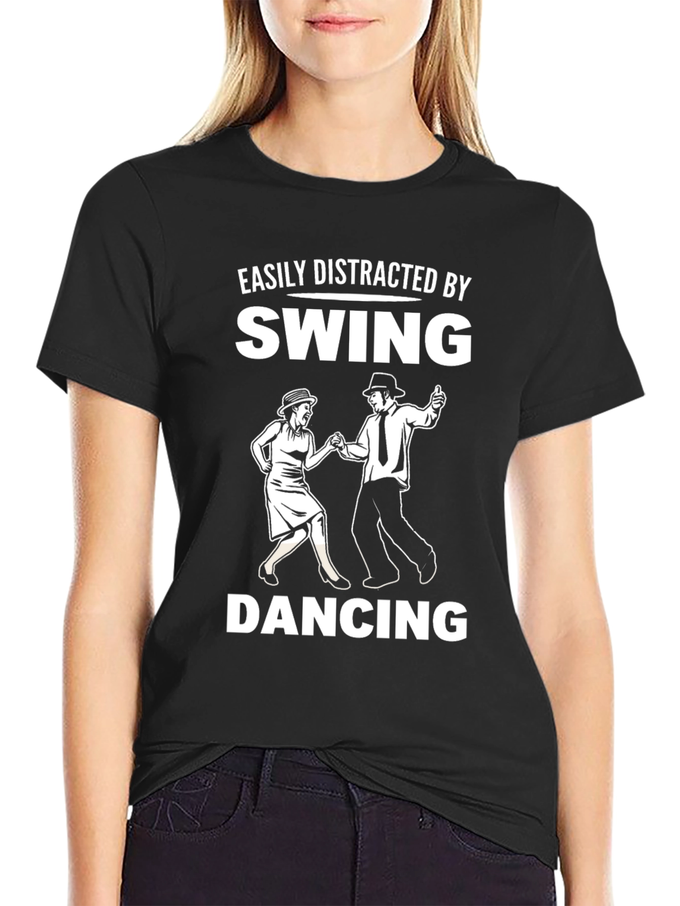 Black Swing Dancing T-Shirt - Easily Distracted By view 2