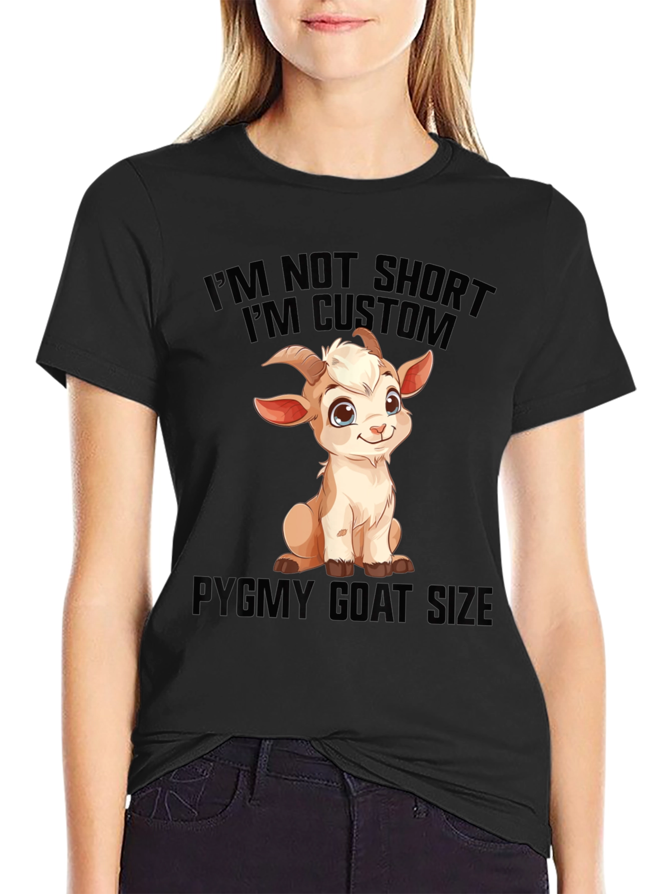 Black Funny Goat T-Shirt - I'm Not Short, I'm Custom! view 2
