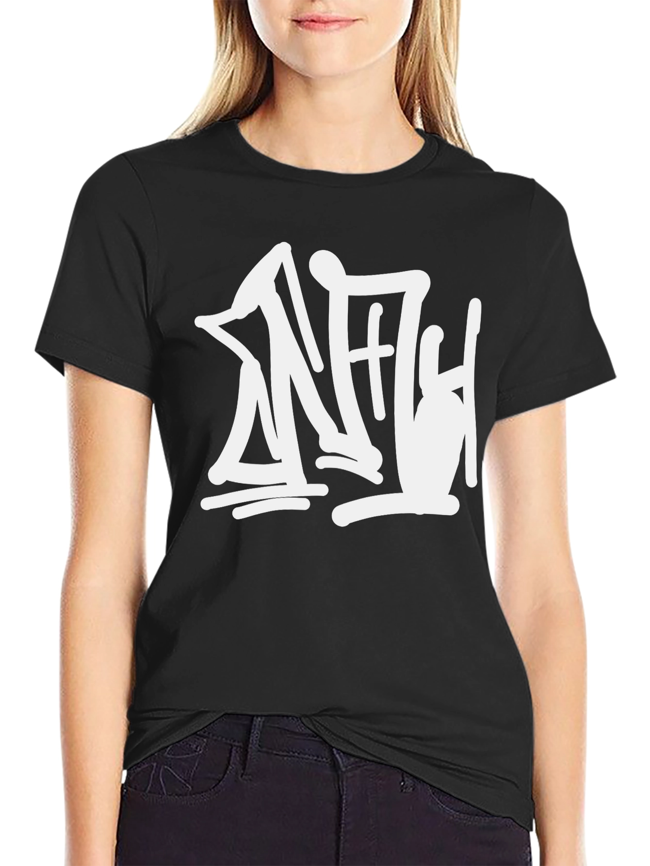 Black Black T-Shirt with White Graphic view 2