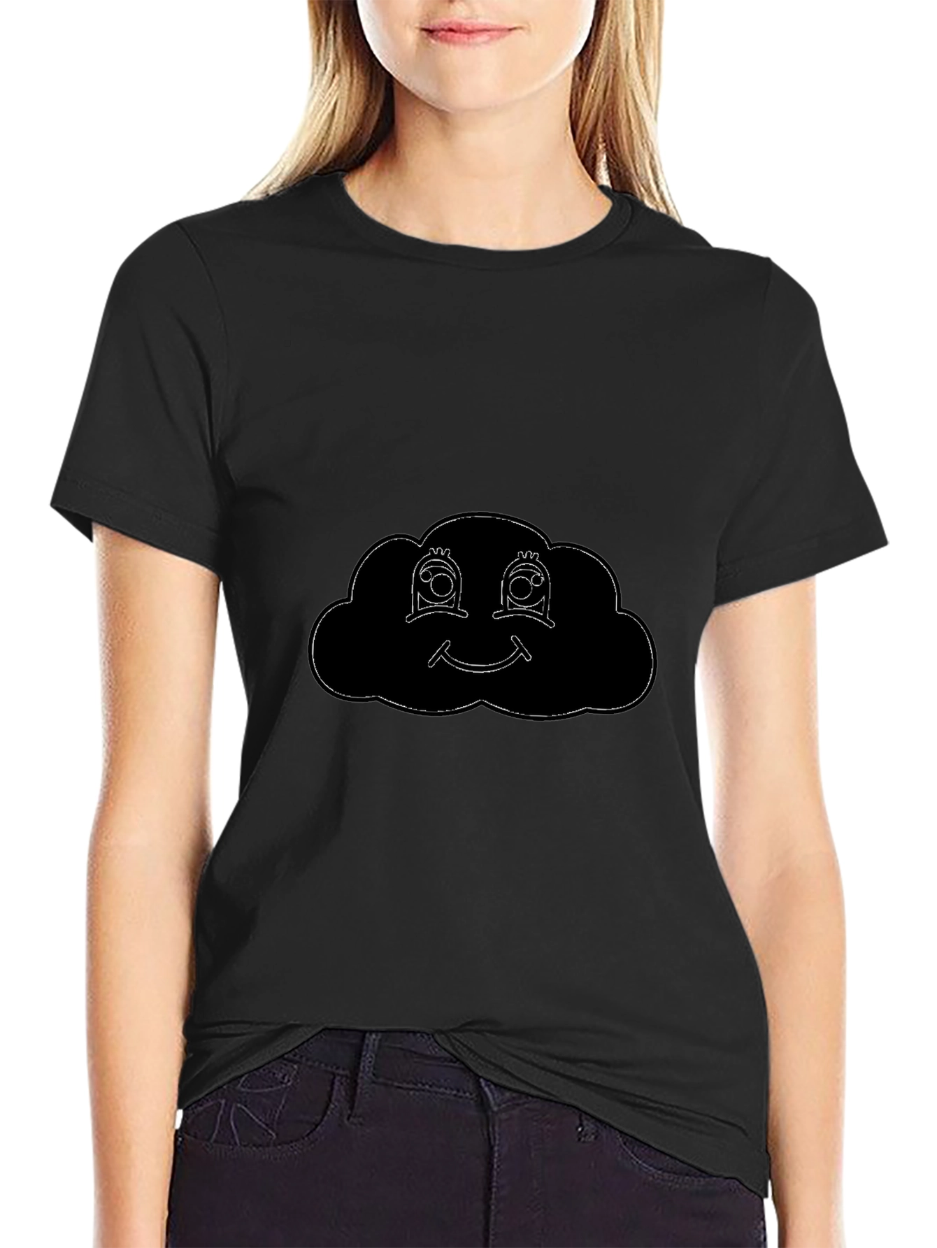 Black Smiling Cloud Graphic Tee - Black Cotton Comfort view 2