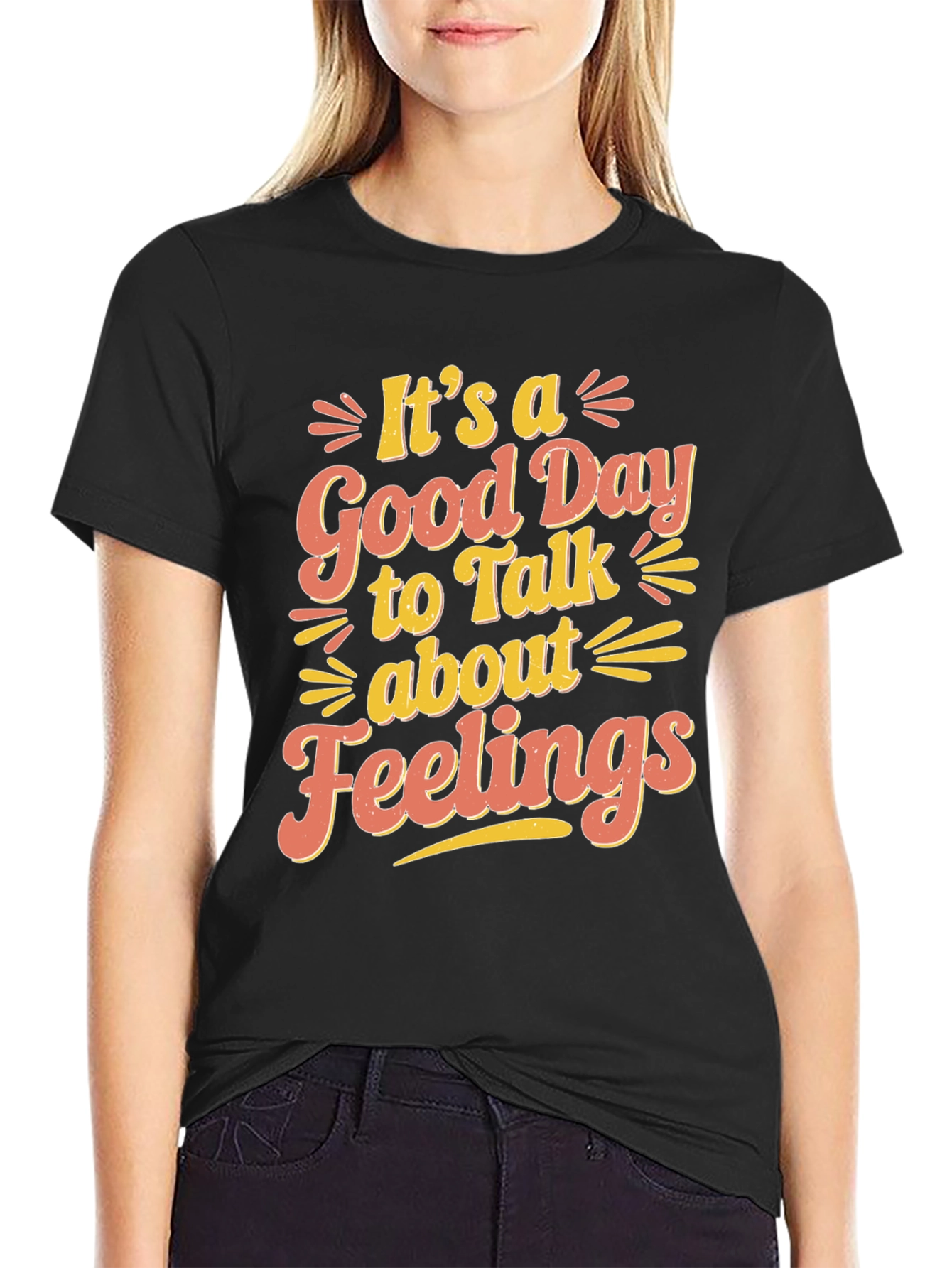 Black It's a Good Day to Talk About Feelings T-Shirt view 2