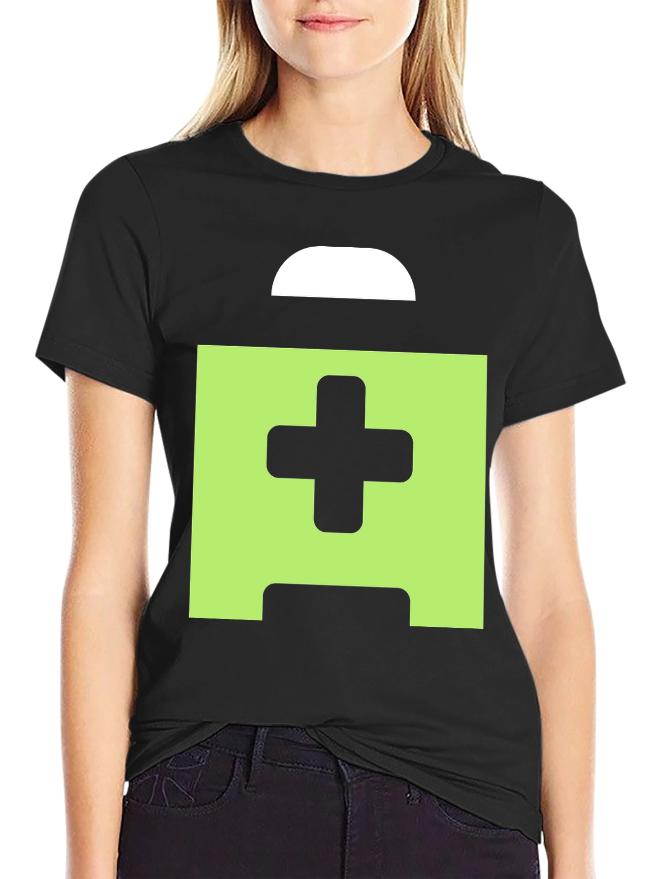 Black Pixelated Cross Graphic Black Tee Shirt view 2