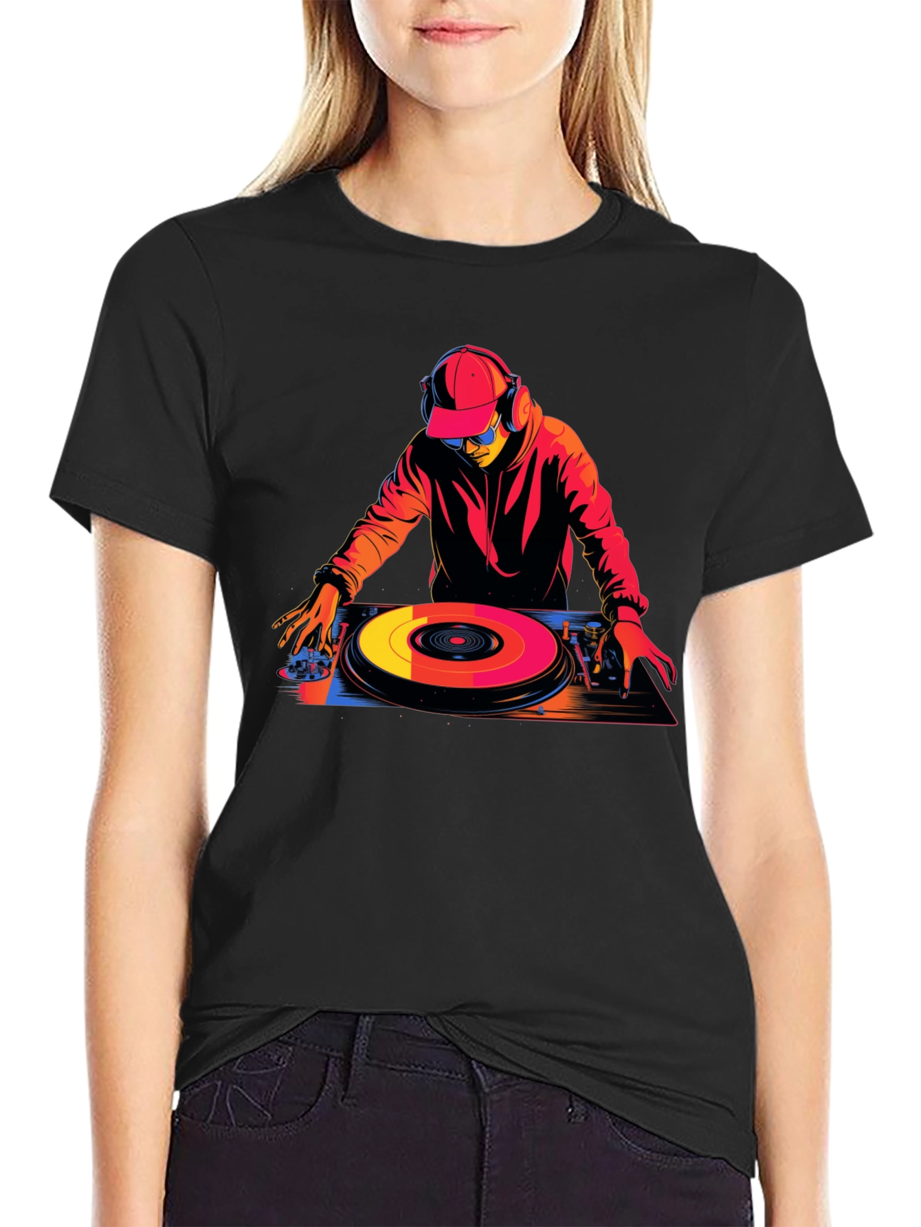 Black DJ Turntable Graphic Tee - Black Cotton Blend T-Shirt view 2