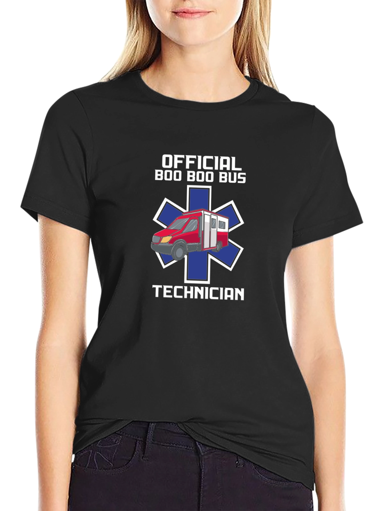 Black Boo Boo Bus Technician Graphic T-Shirt view 2