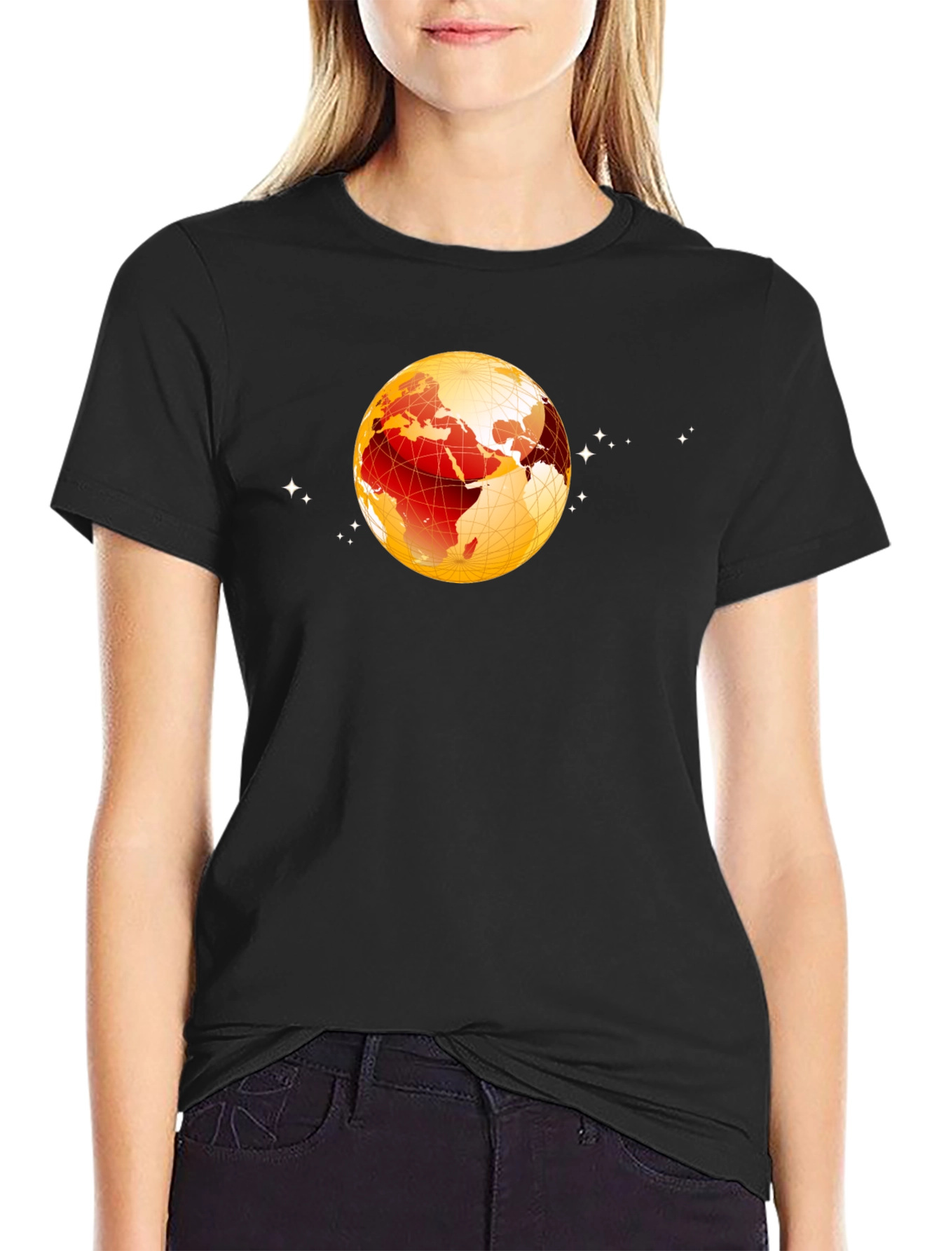 Black Global Sphere Graphic Tee - Black Cotton T-Shirt view 2