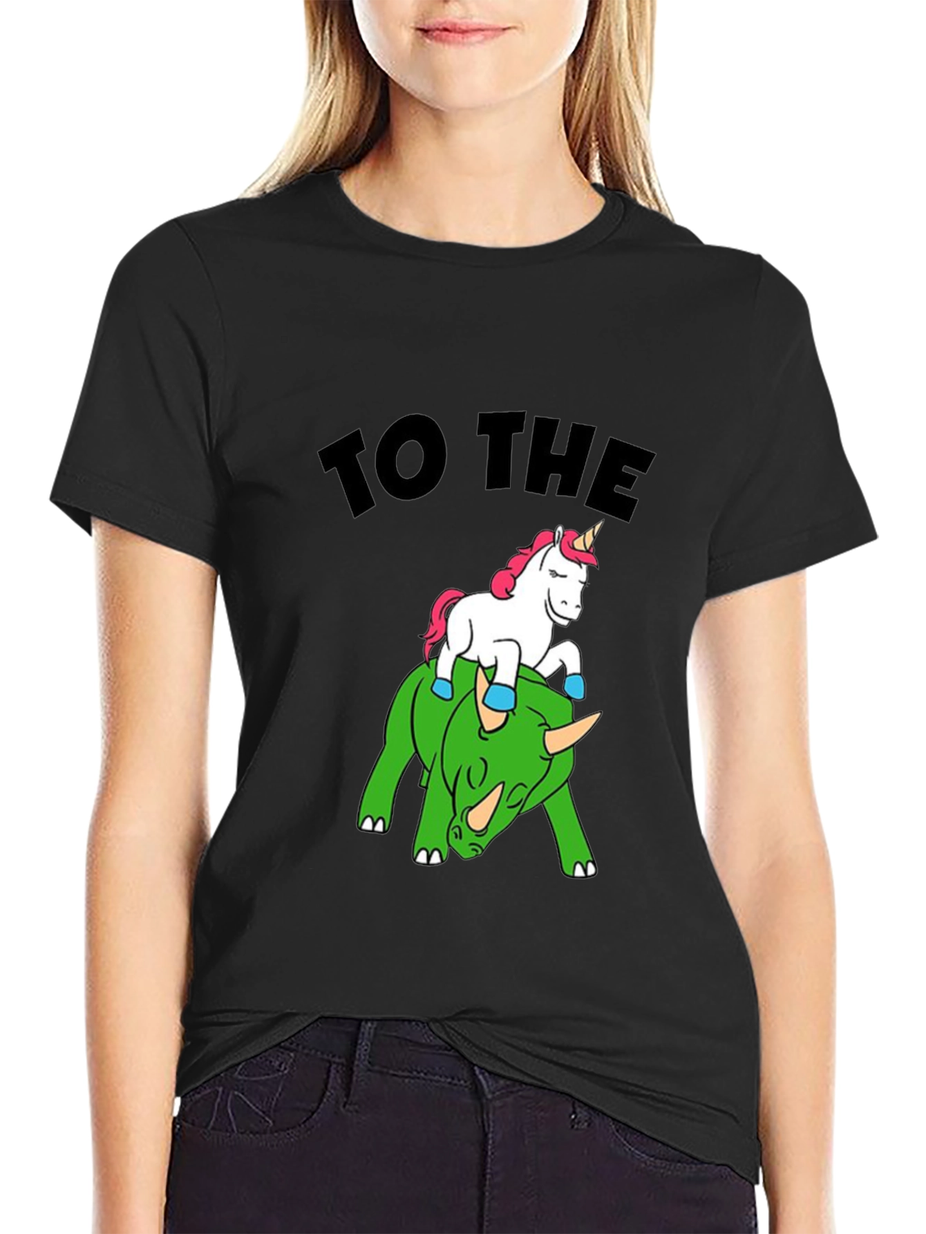 Black Unicorn Riding Stegosaurus T-Shirt - Crypto Meme Tee view 2