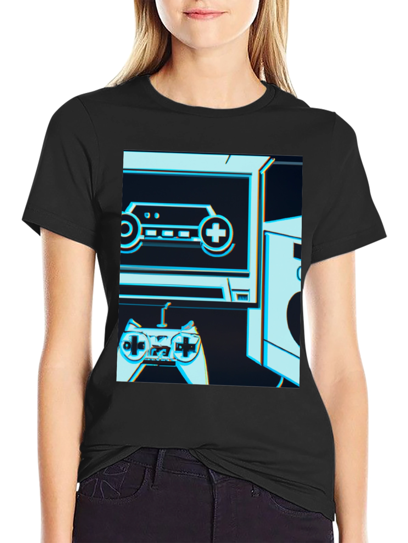 Black Retro Gaming T-Shirt - Classic Console Design view 2