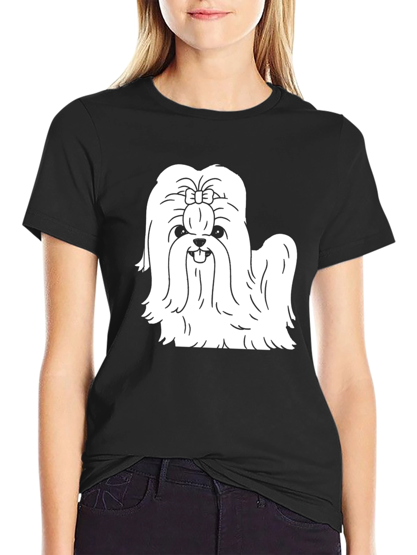 Black Cute Dog Graphic Tee - Black Cotton Blend T-Shirt view 2