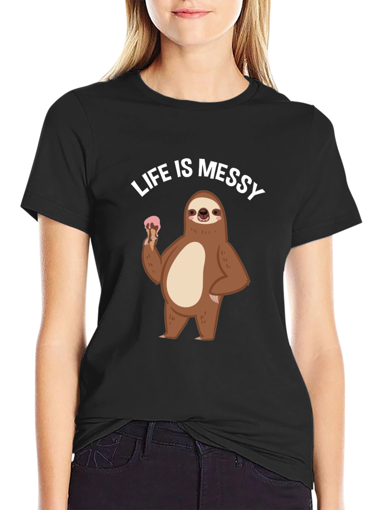 Black Life is Messy Sloth T-Shirt view 2