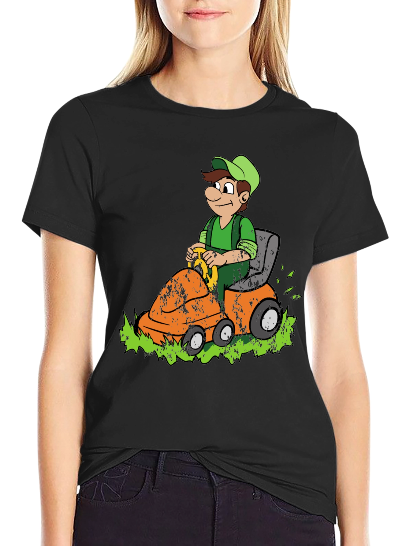 Black Lawn Mowing Luigi Graphic Tee - Black Cotton Blend view 2