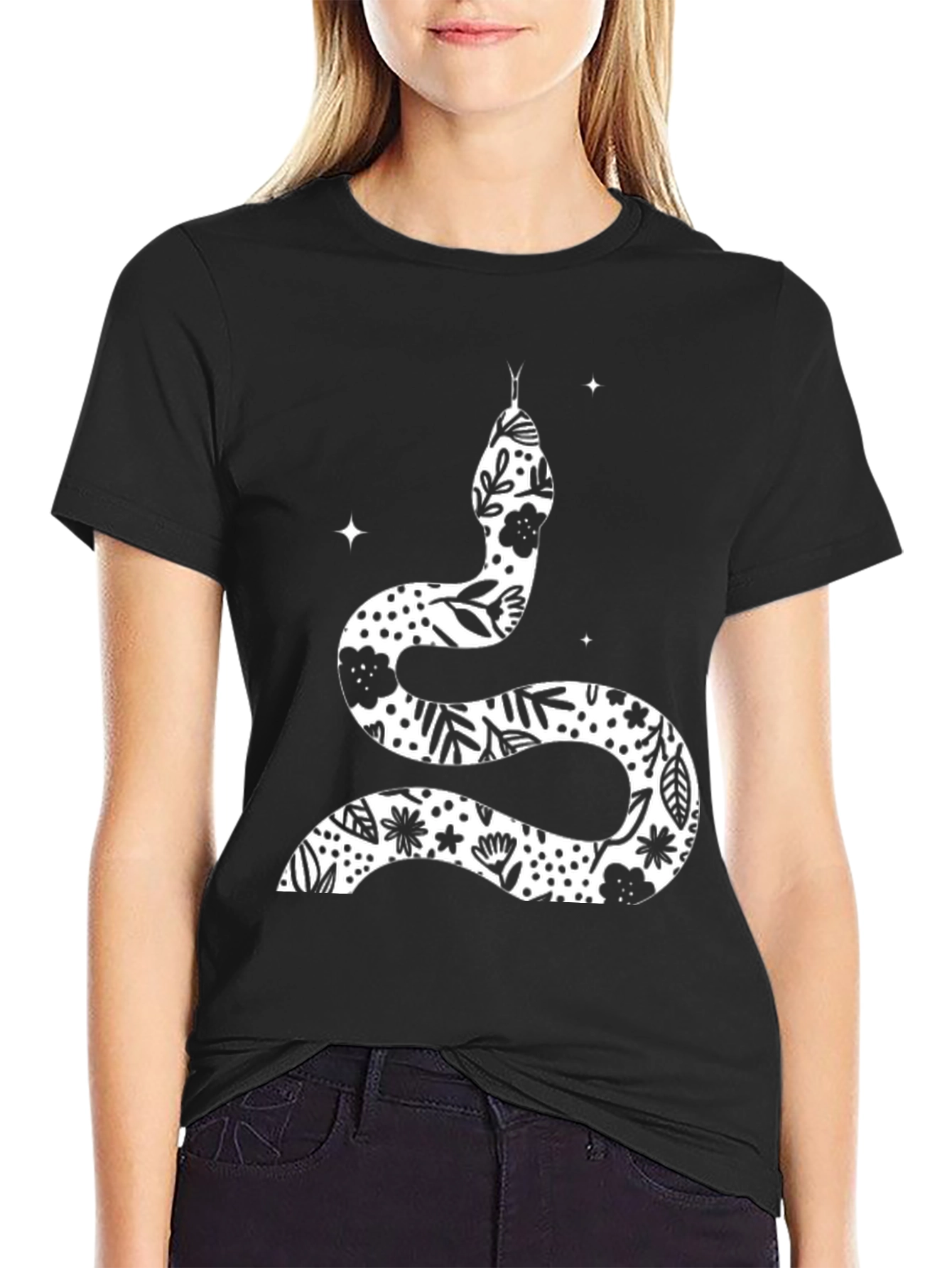 Black Floral Snake Graphic Tee - Unisex view 2