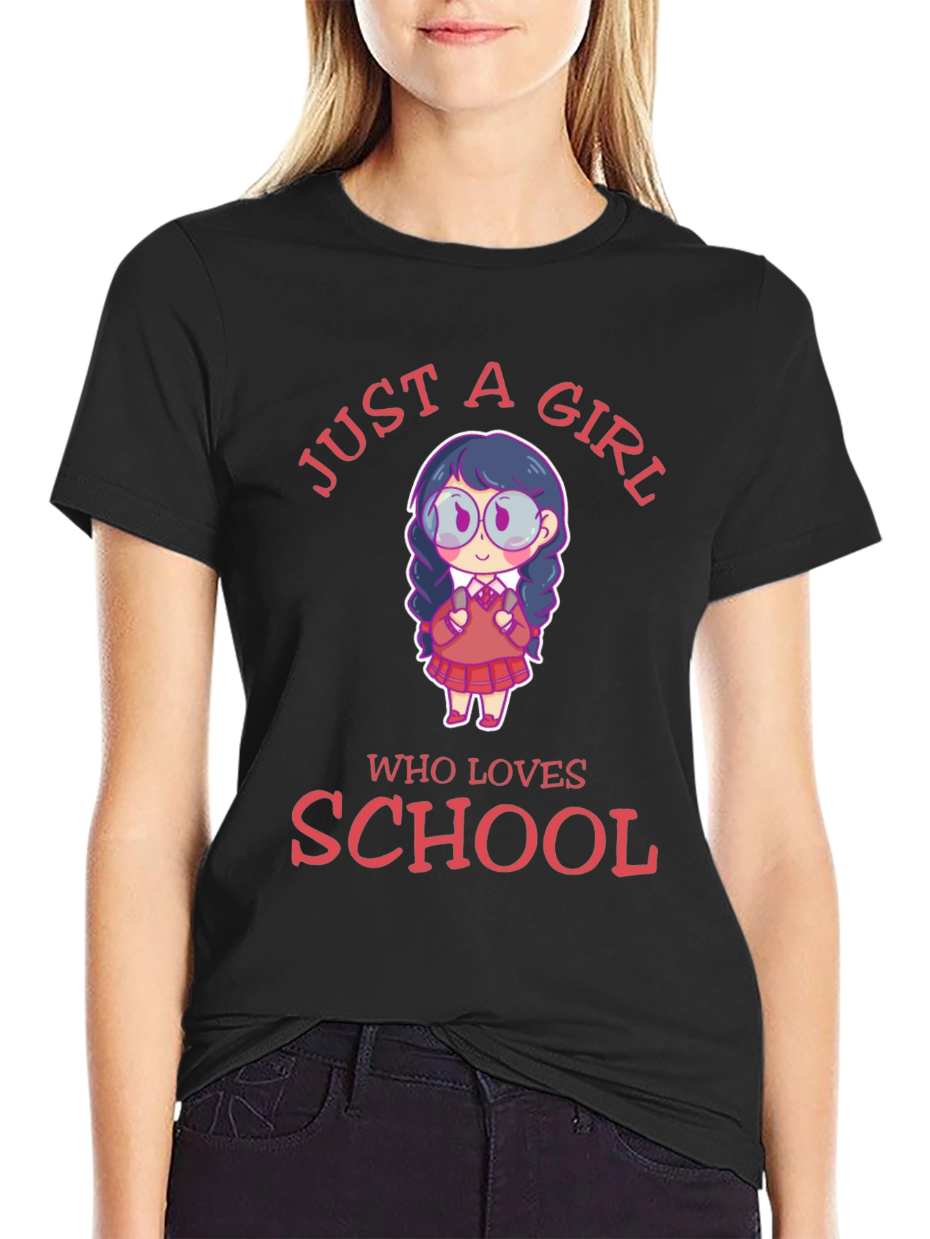 Black Just A Girl Who Loves School T-Shirt view 2