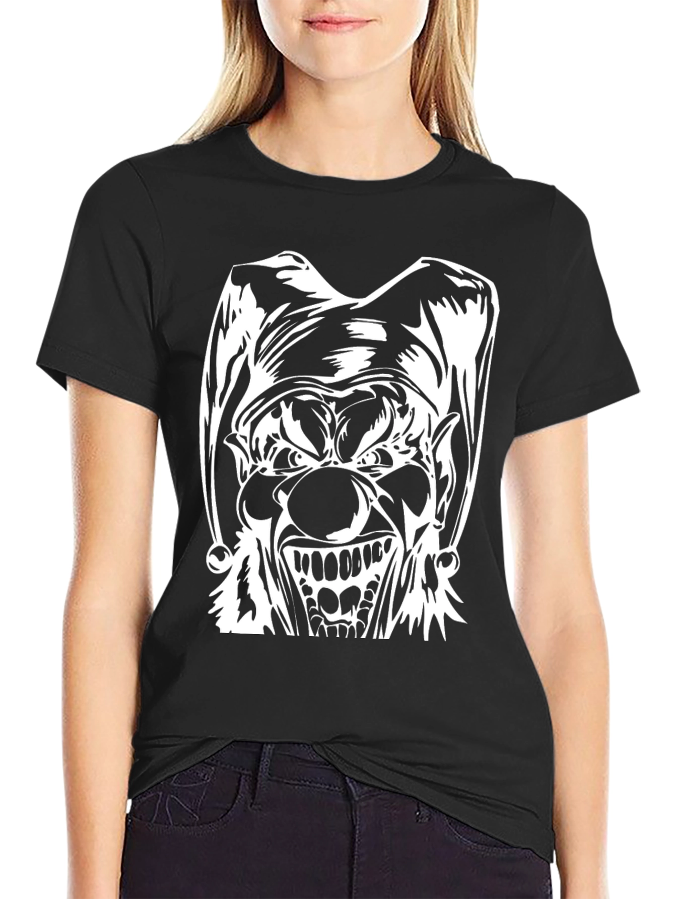 Black Men's Black T-Shirt with Evil Clown Graphic view 2