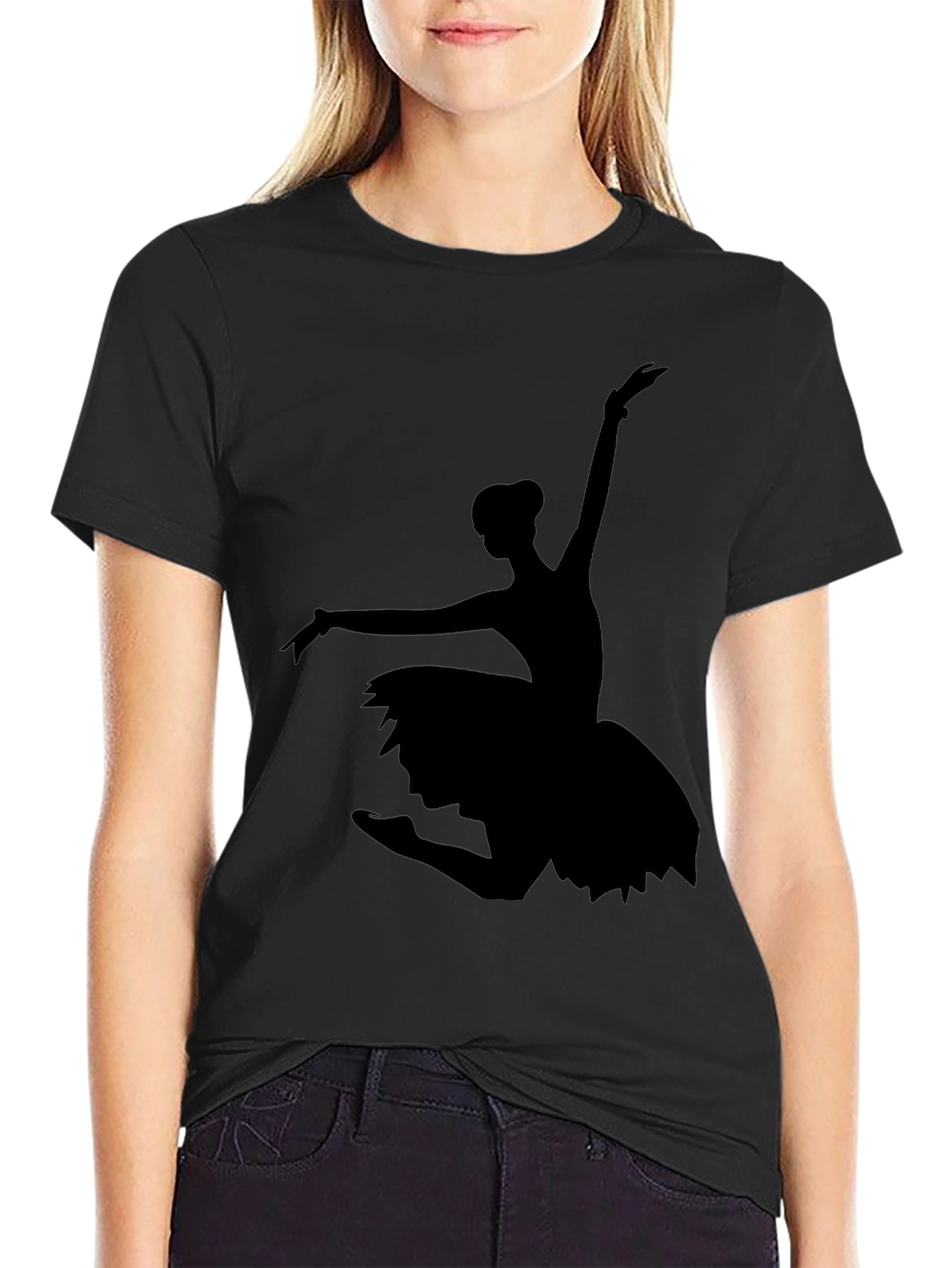 Black Ballet Dancer Silhouette Graphic Tee - Black view 2