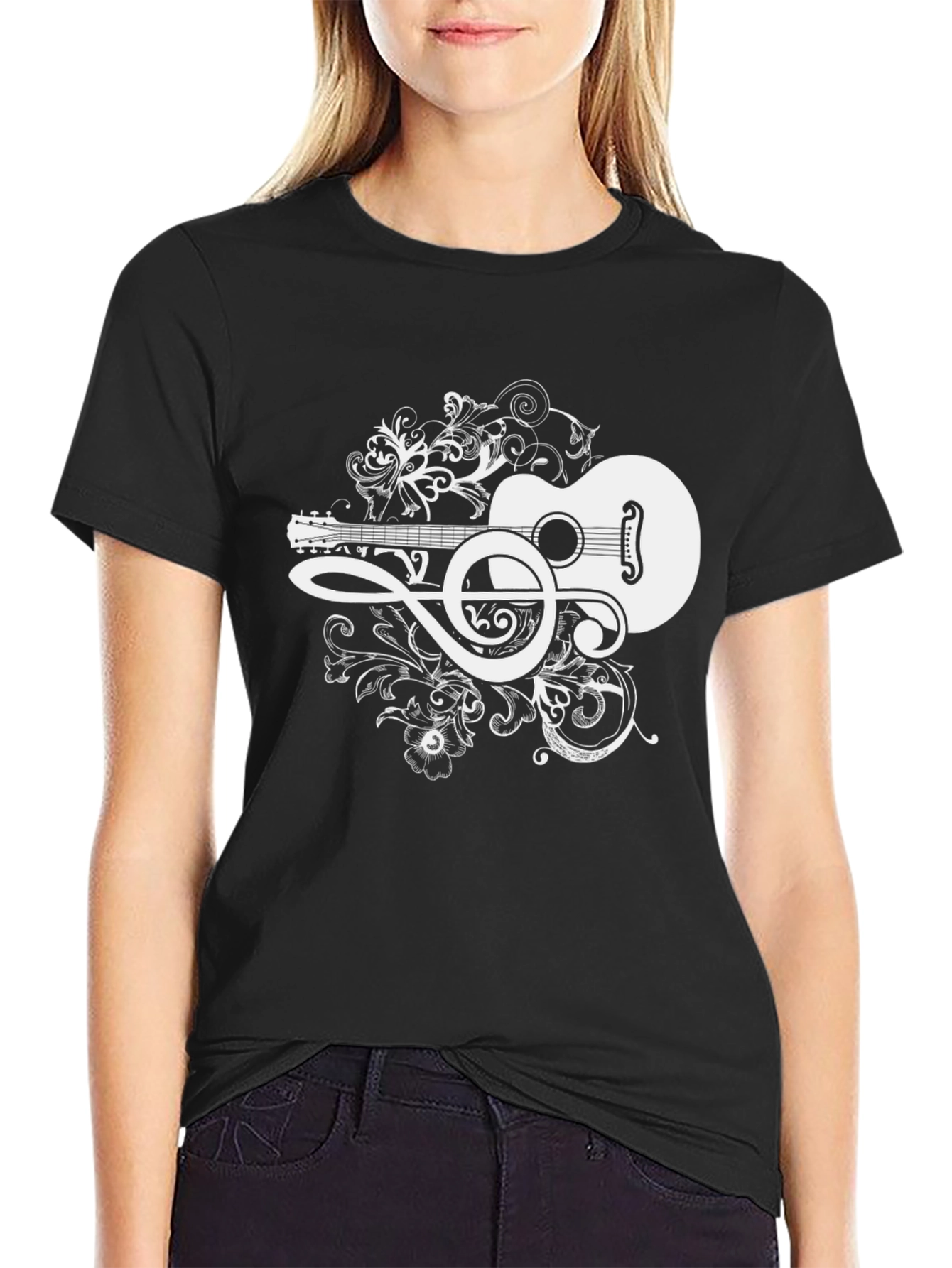 Black Guitar Music Graphic Tee - Black Cotton Blend view 2