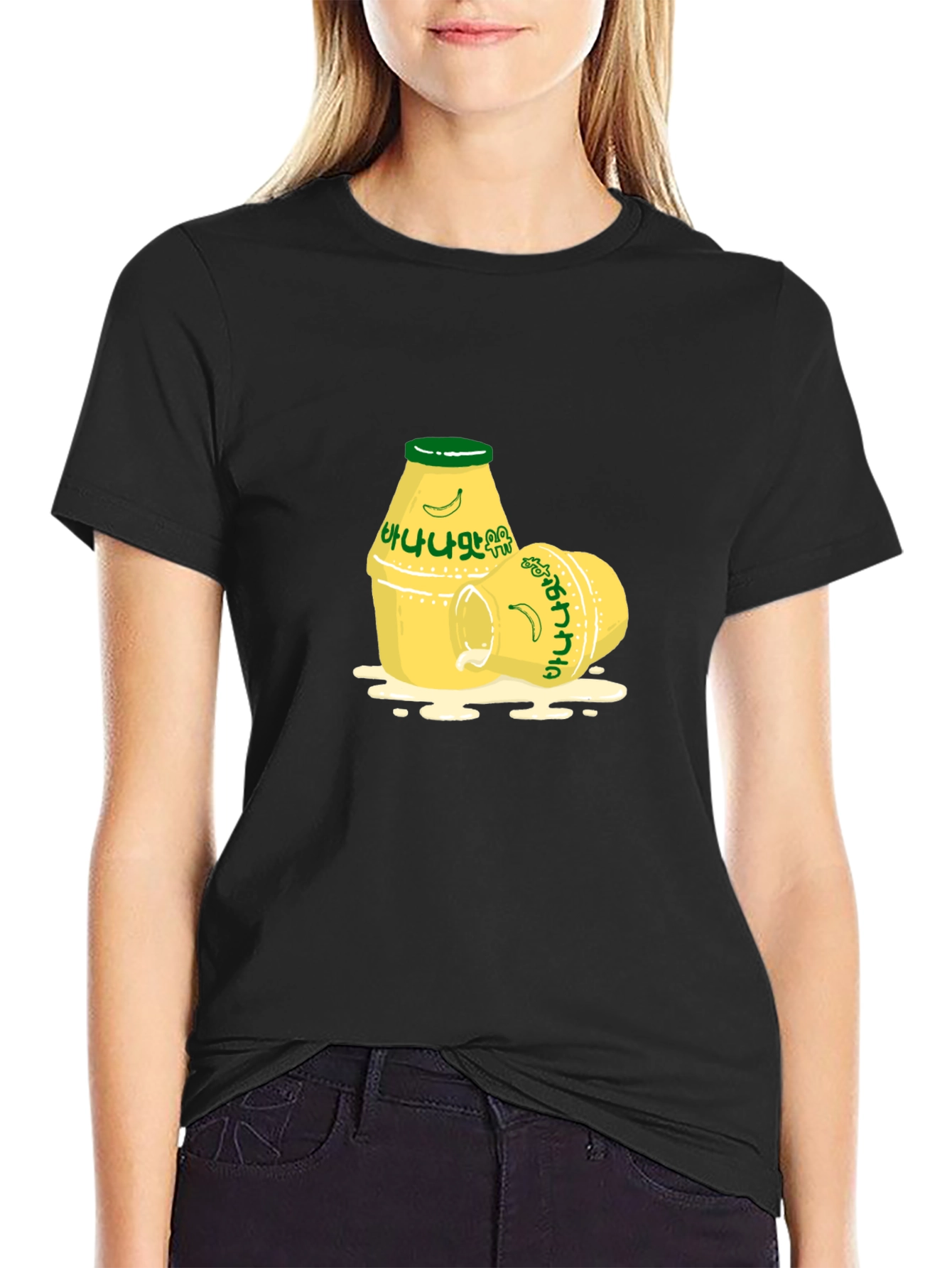 Black Korean Banana Milk T-Shirt - K-Pop Inspired Tee view 2