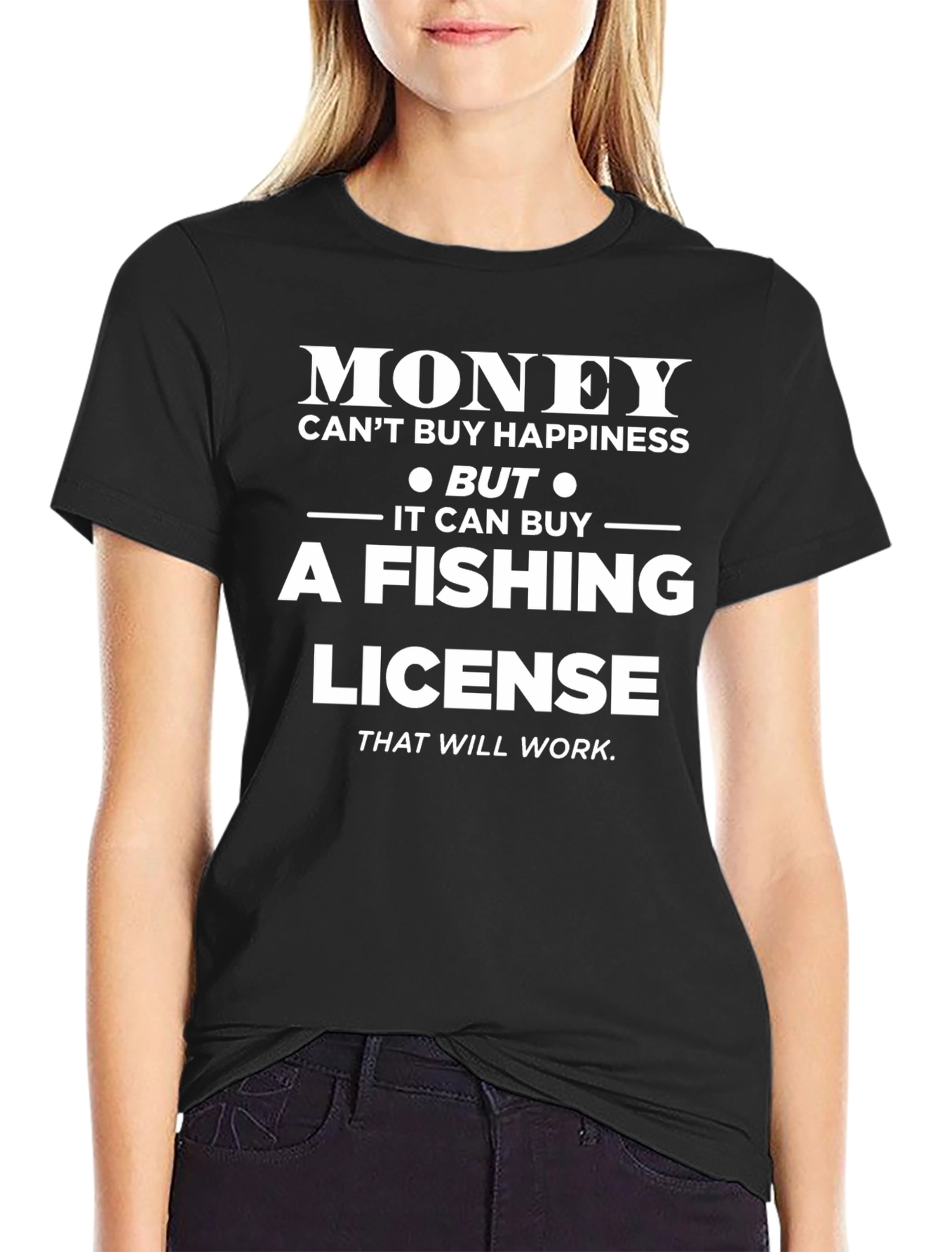 Black Fishing License T-Shirt - Funny Fisherman Gift view 2