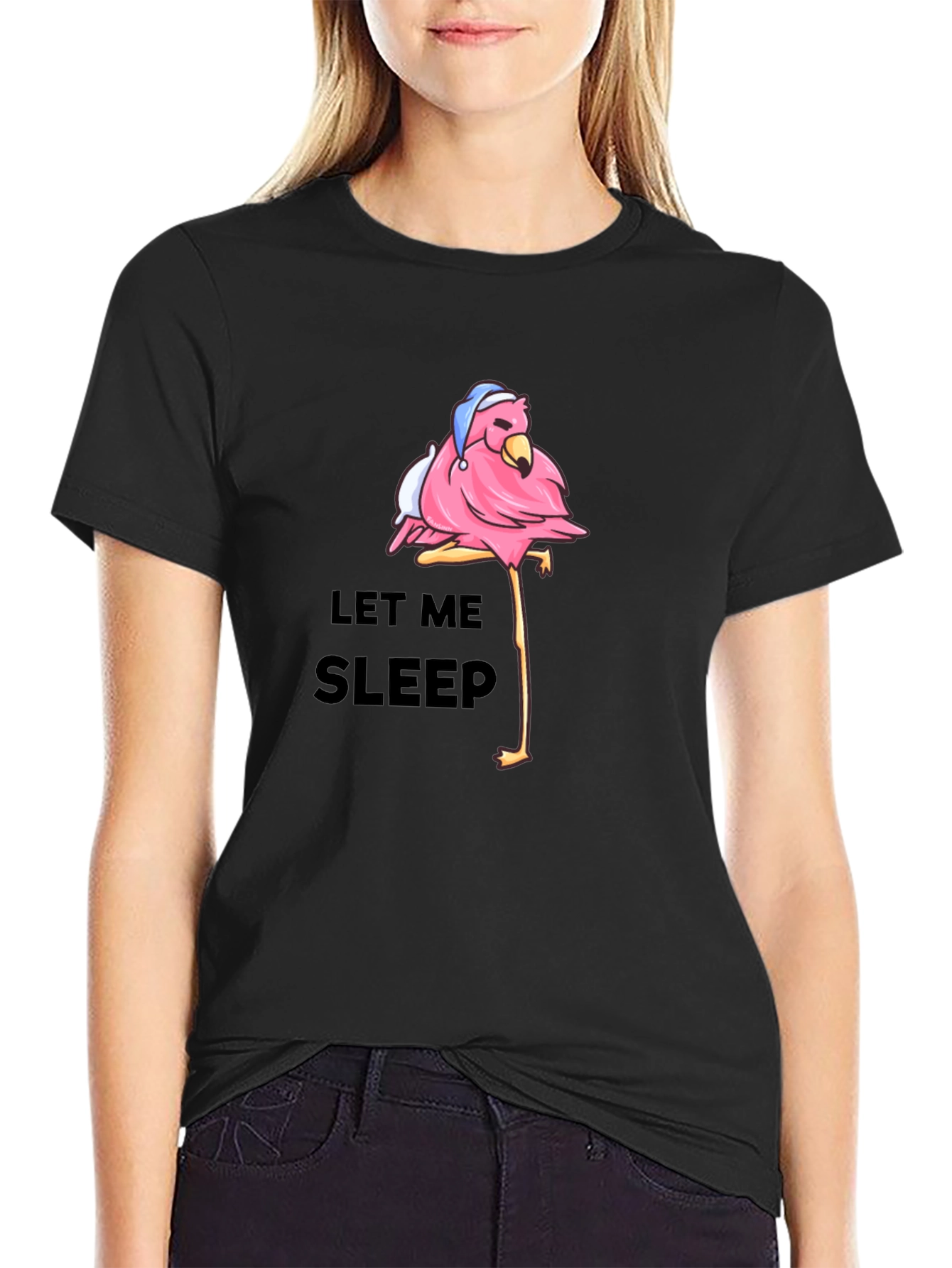 Black Sleepy Flamingo Graphic T-Shirt - Men's Black Tee view 2