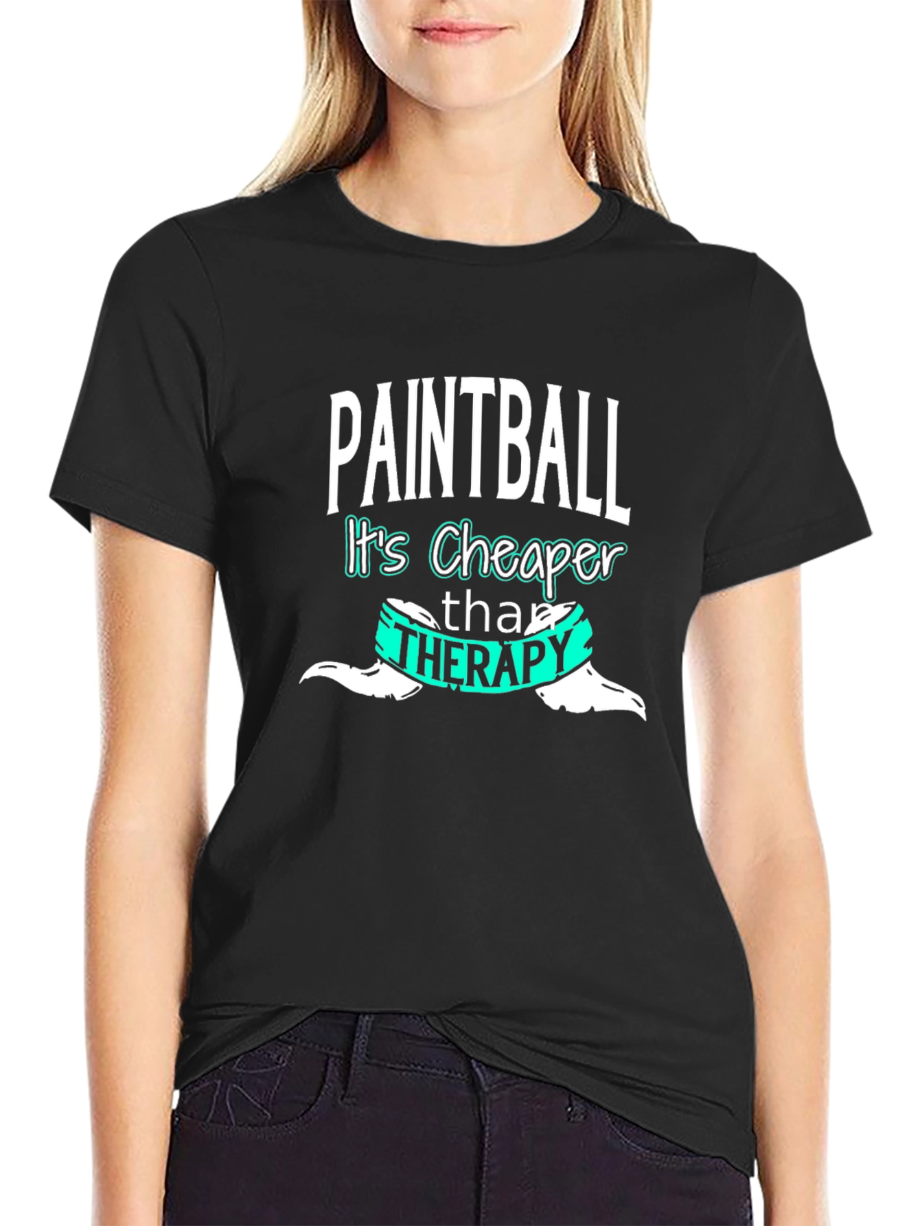 Black Paintball Therapy Funny T-Shirt view 2