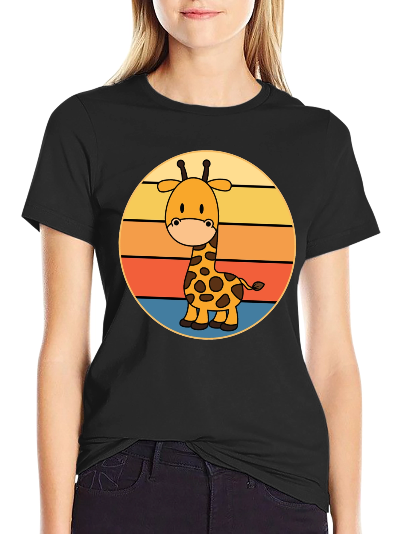 Black Giraffe Retro Sunset T-Shirt view 2