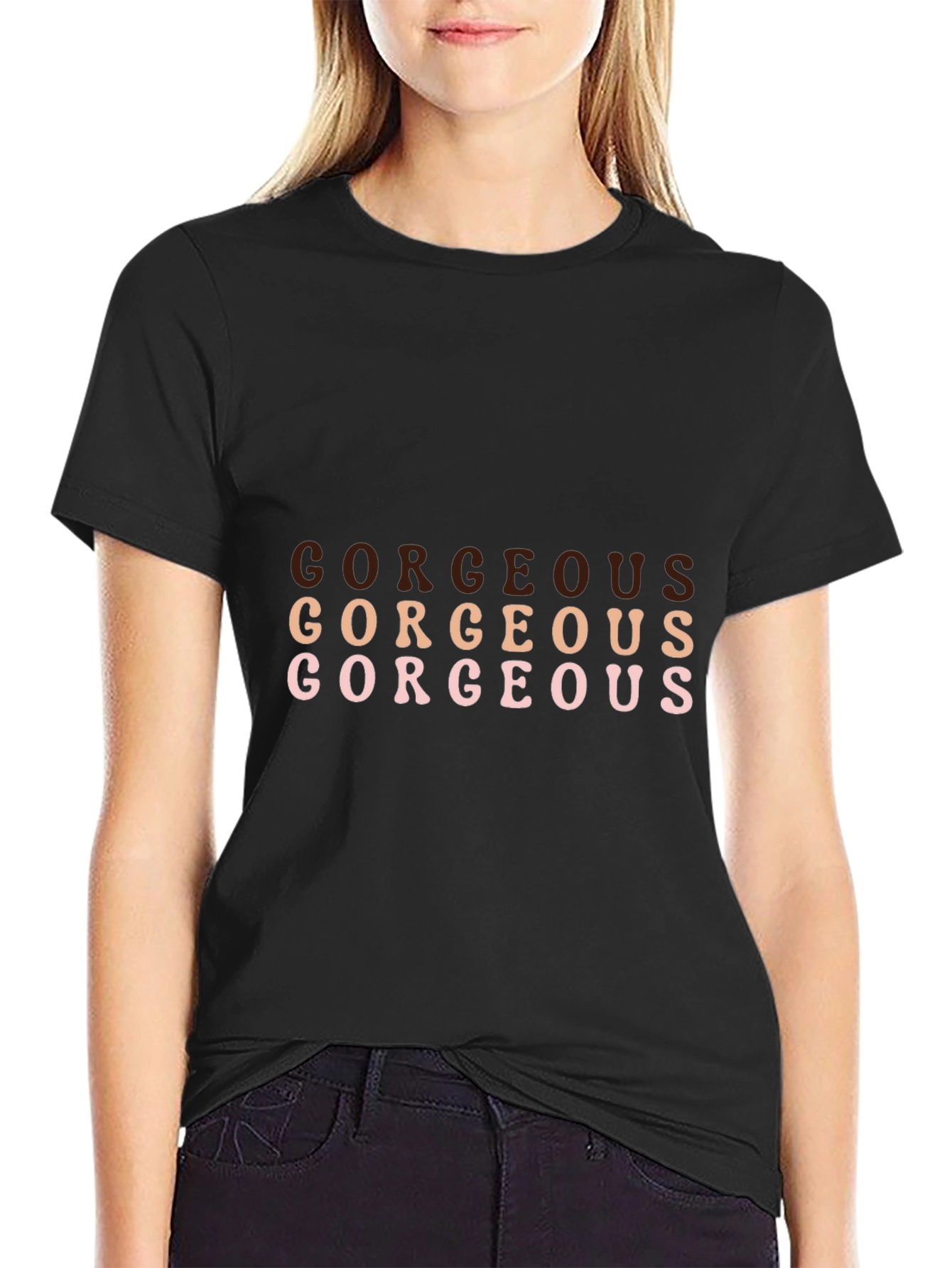 Stylish 'Gorgeous' Graphic Black T-Shirt - 2