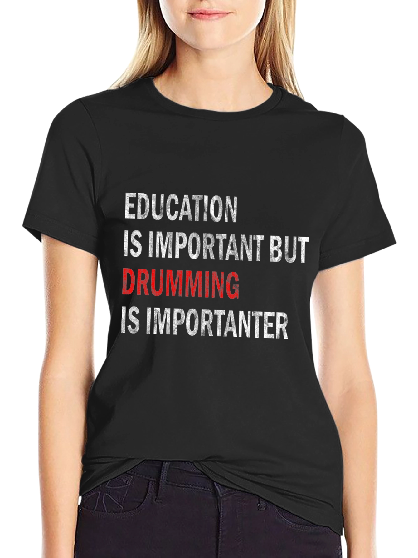 Black Drumming is Importanter T-Shirt - Black Cotton Tee view 2