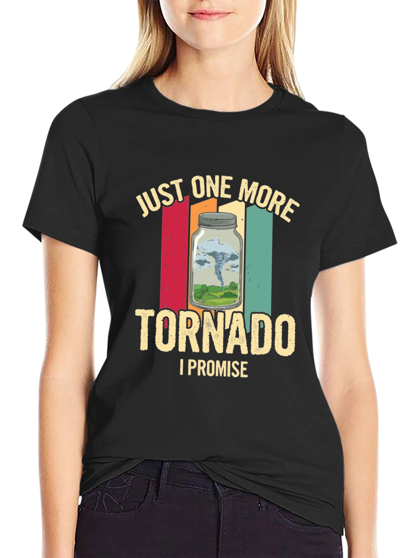 Black Funny Tornado T-Shirt, Just One More Tornado Tee view 2