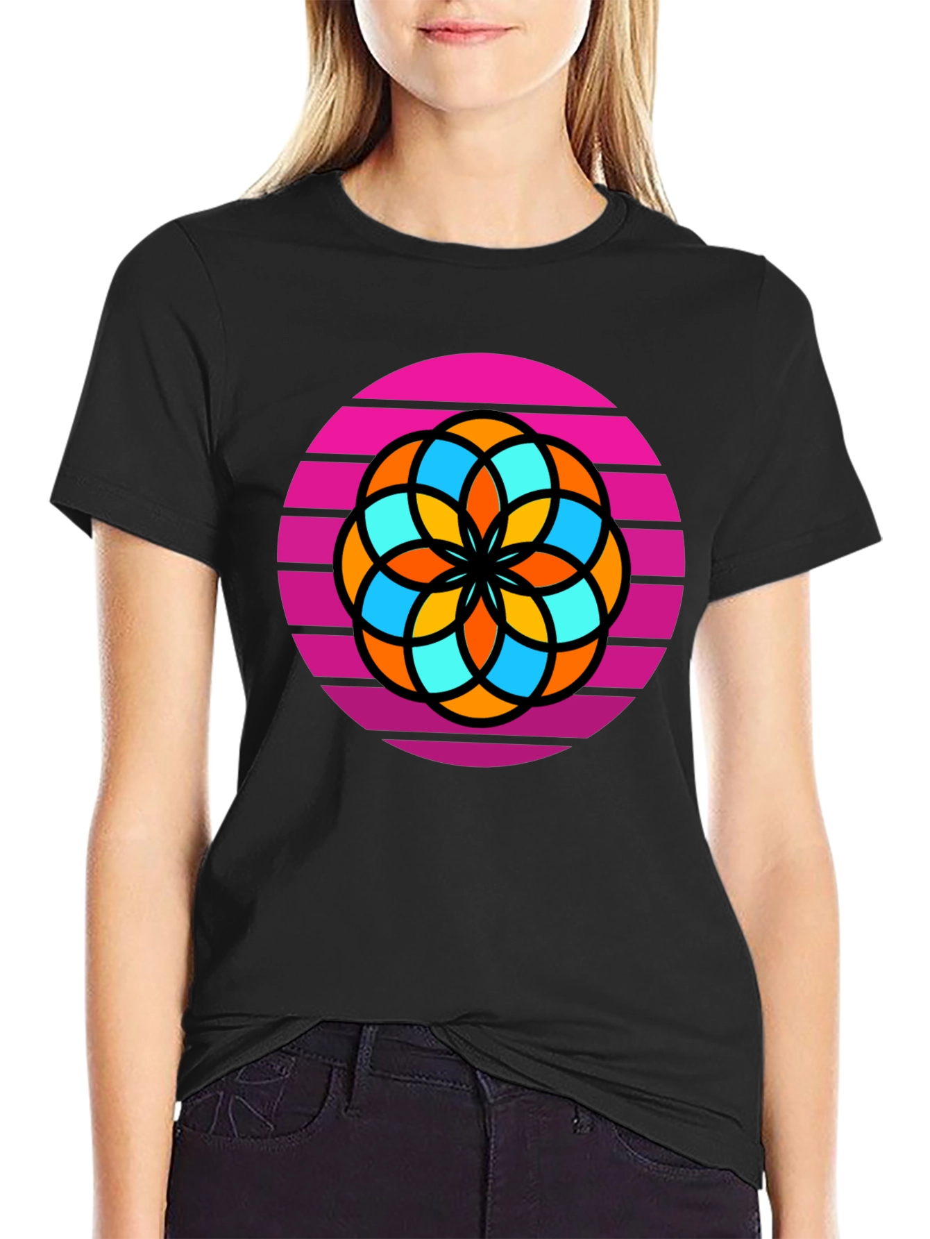 Black Retro Flower Graphic Tee - Men's Black T-Shirt view 2