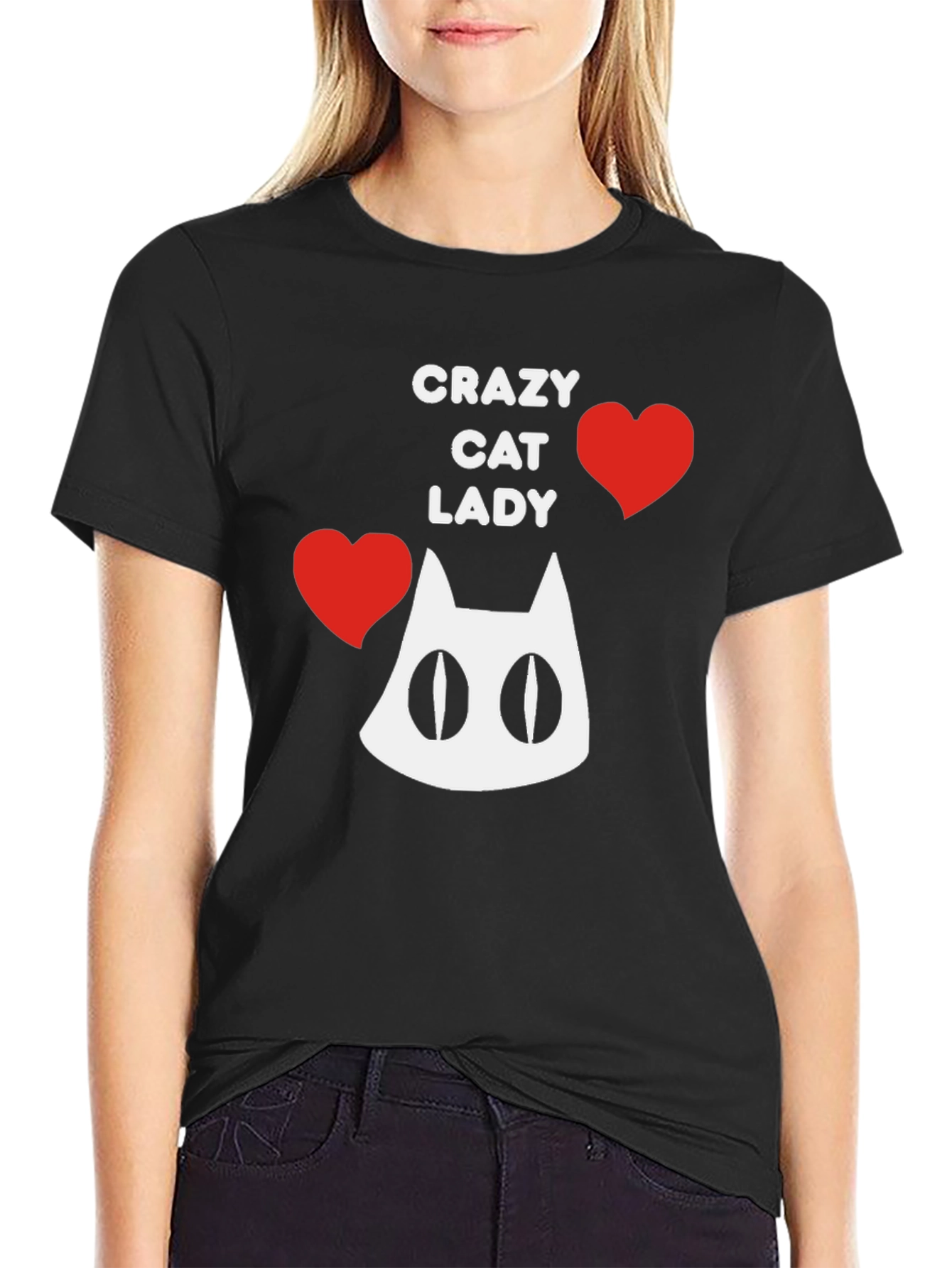 Black Crazy Cat Lady T-Shirt - Fun Novelty Tee view 2