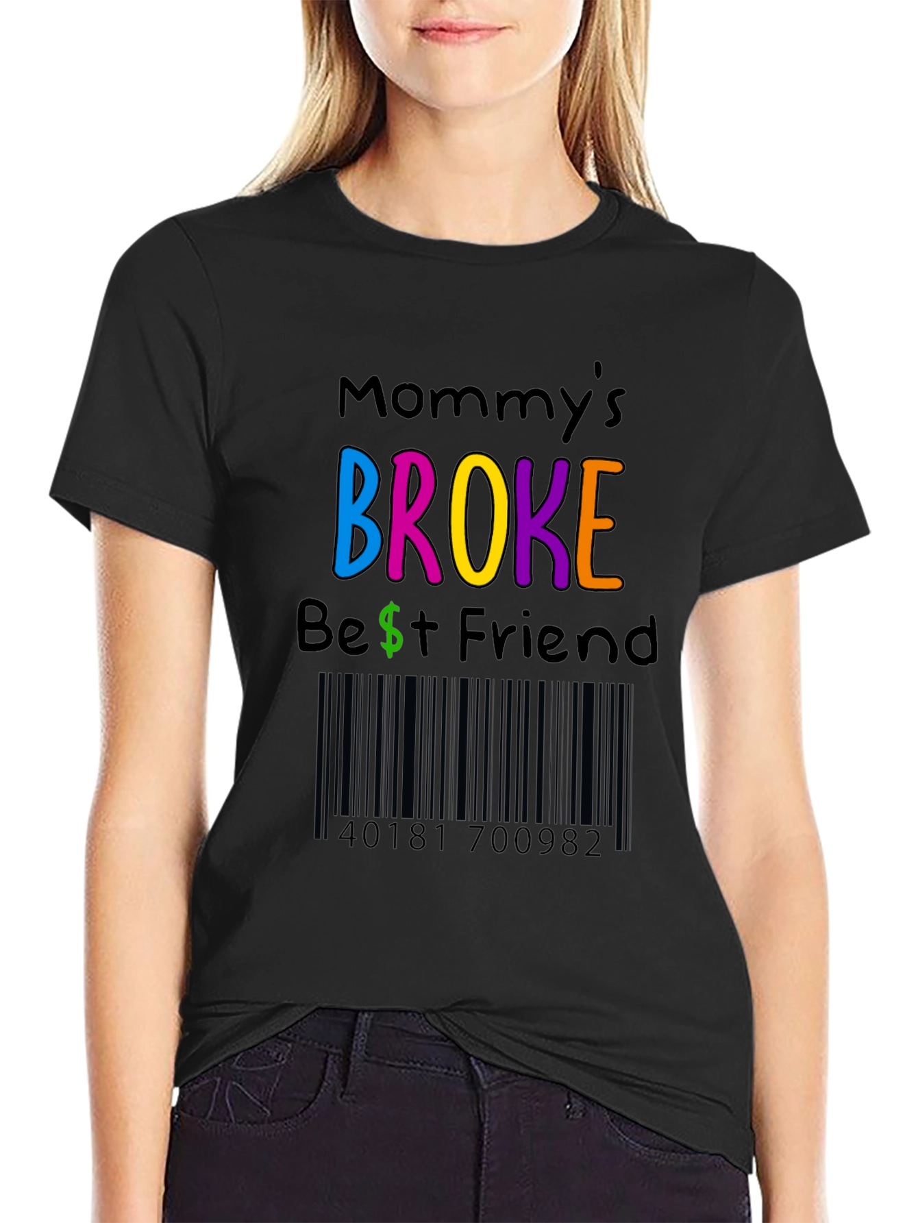 Black Mommy's Broke Best Friend Novelty T-Shirt view 2