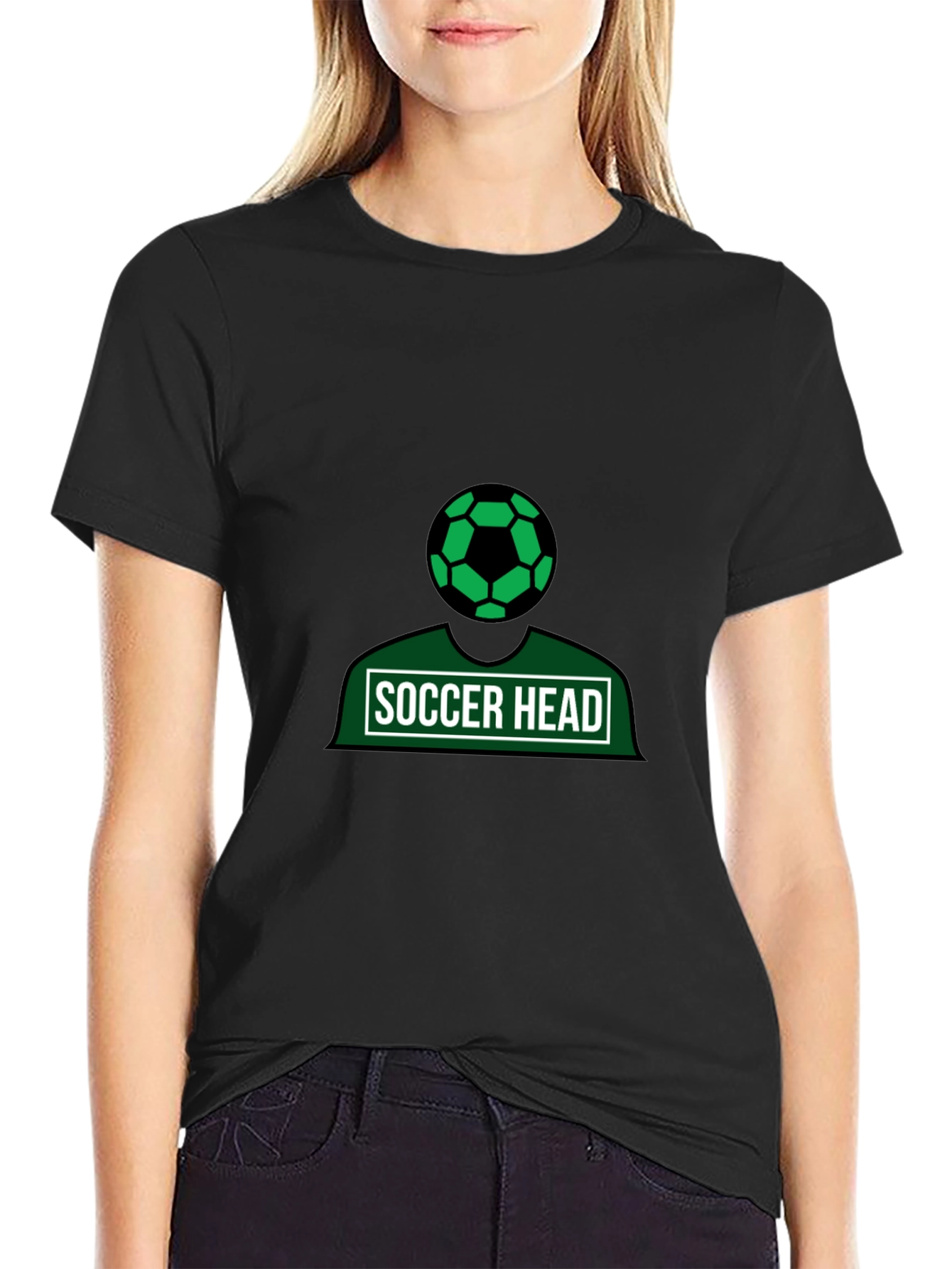 Black Soccer Head Graphic Tee - Black Cotton Shirt view 2