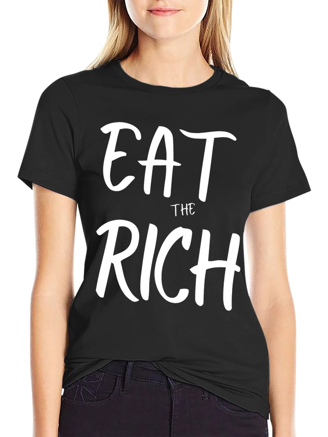 Black Eat The Rich Graphic Tee - Black Crew Neck T-Shirt view 2