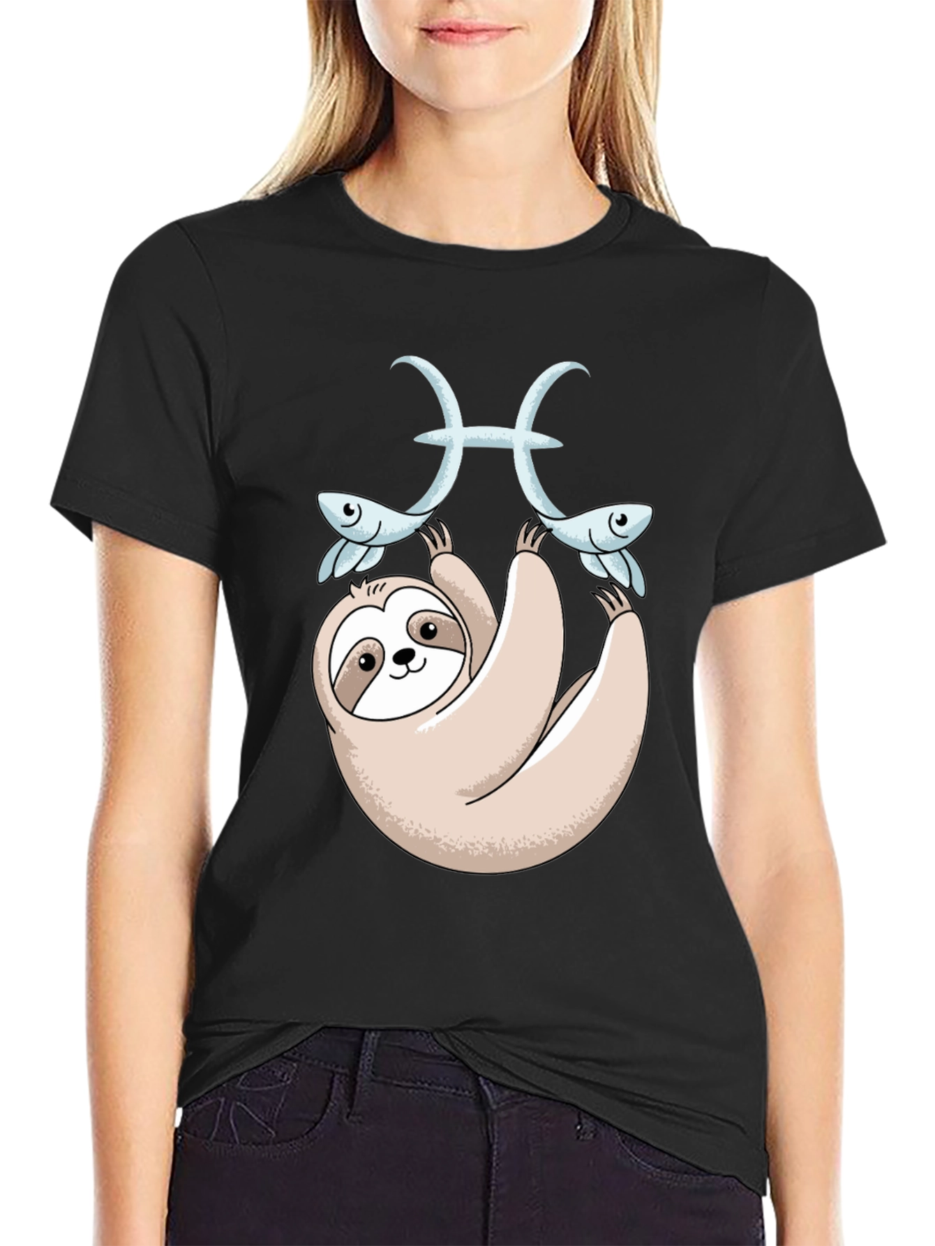 Black Sloth Pisces Zodiac T-Shirt Funny Horoscope Tee view 2