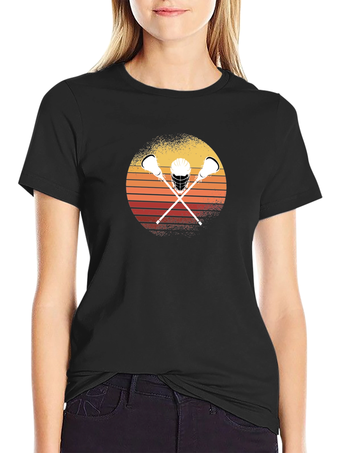 Black Lacrosse Sunset Graphic T-Shirt view 2