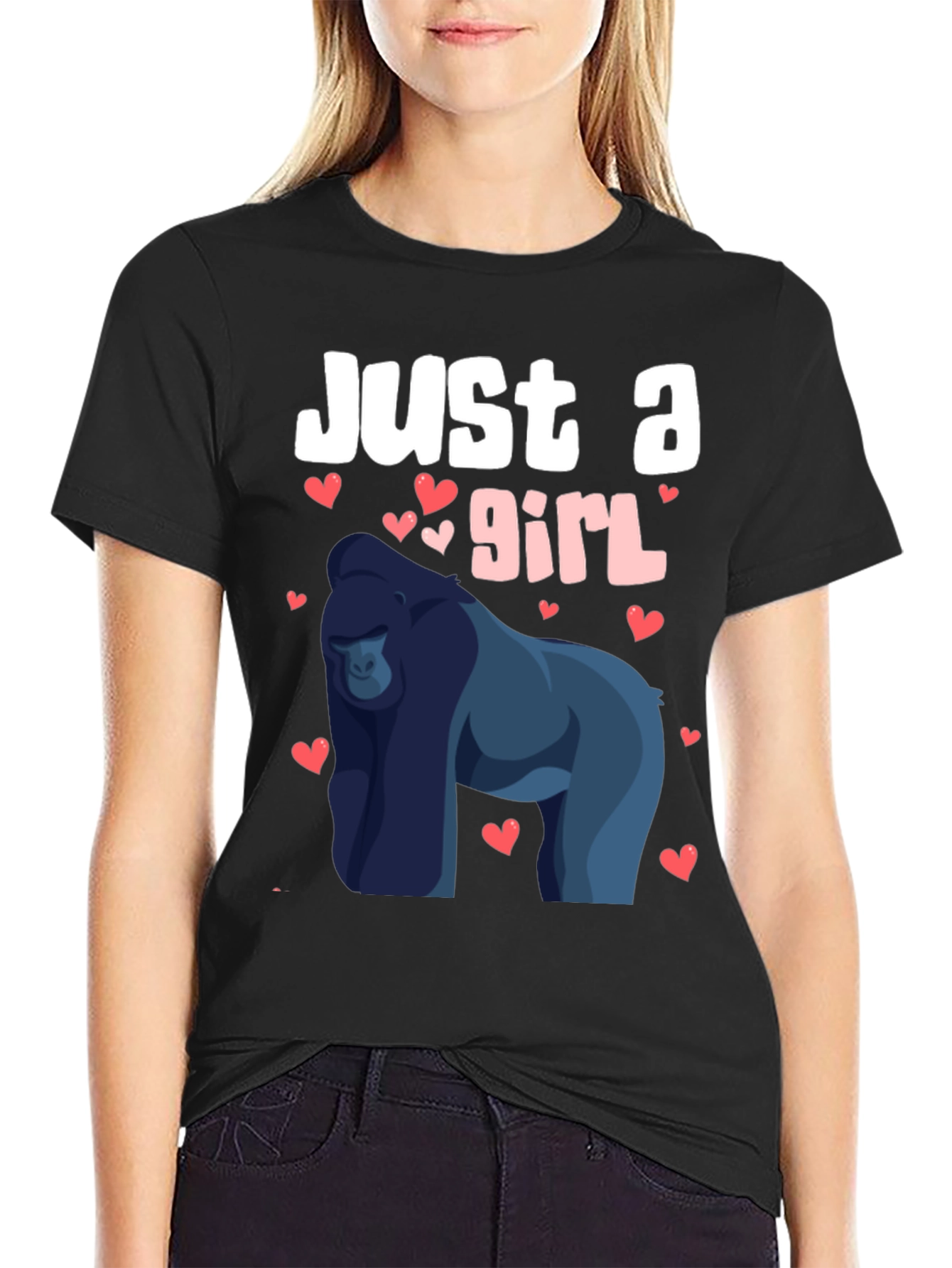 Black Just a Girl Who Loves Gorillas T-Shirt view 2