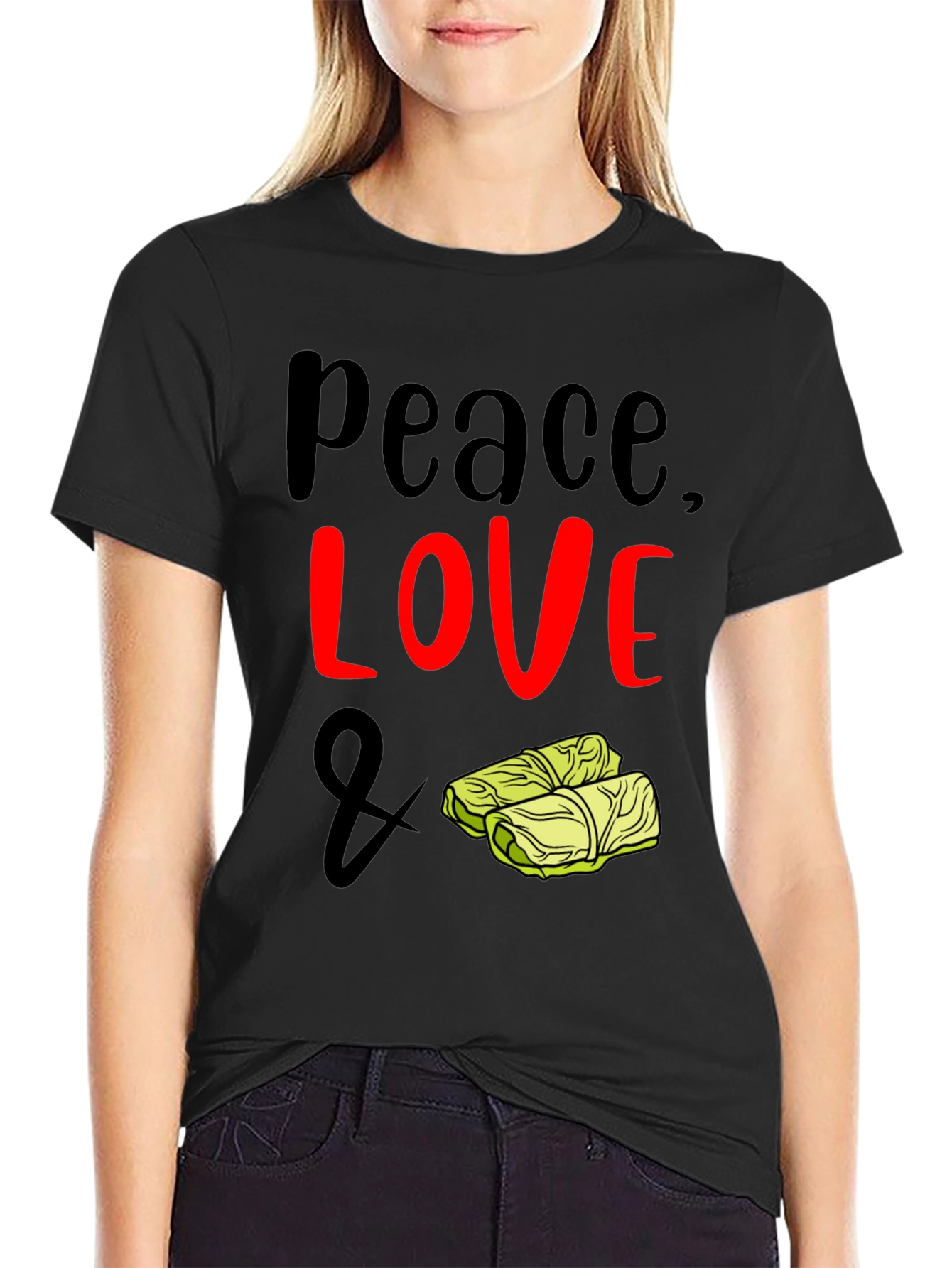 Black Peace, Love & Cabbage Roll T-Shirt view 2