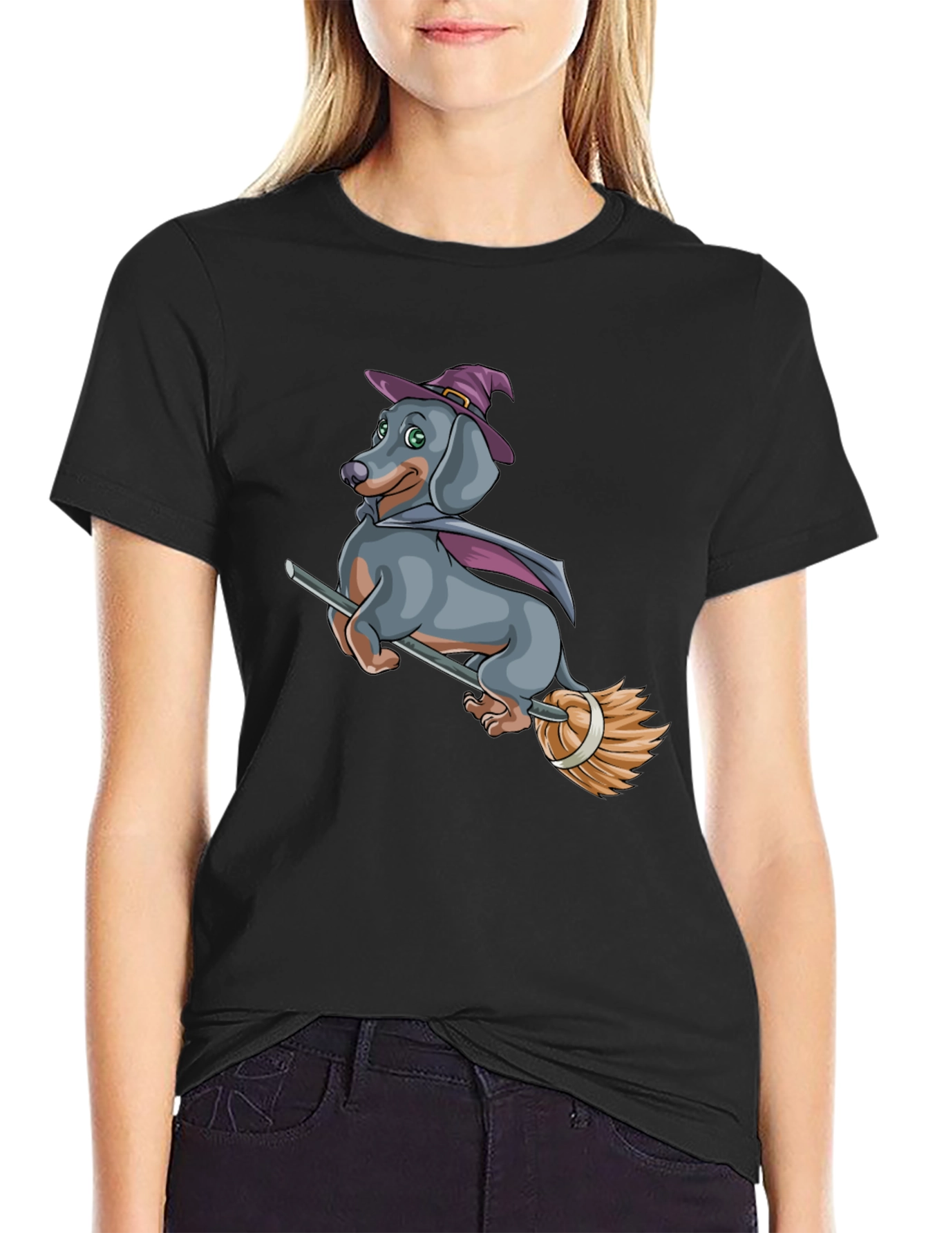 Black Witch Dachshund T-Shirt - Halloween Dog Tee view 2