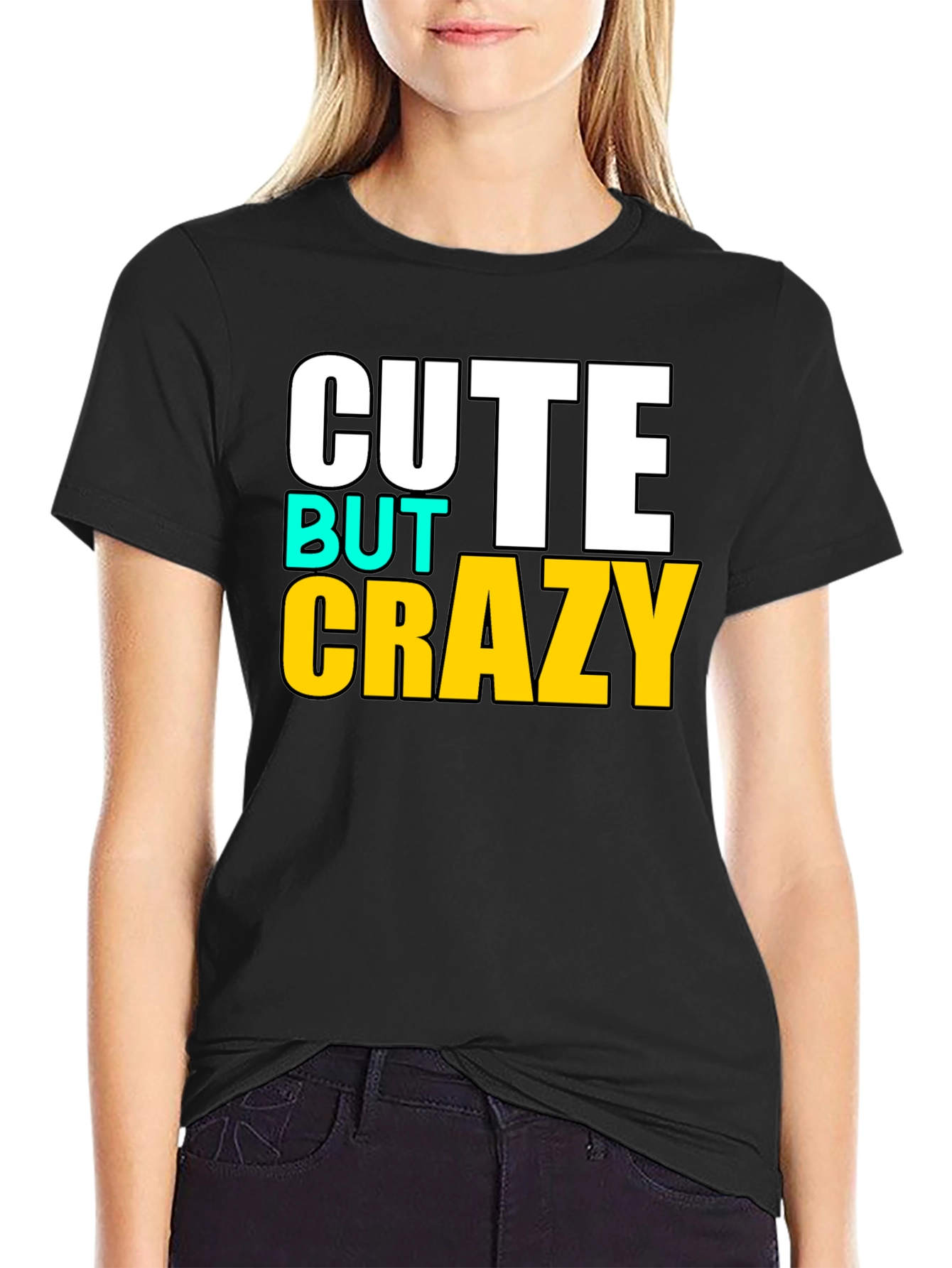 Black Cute But Crazy Graphic T-Shirt - Black view 2