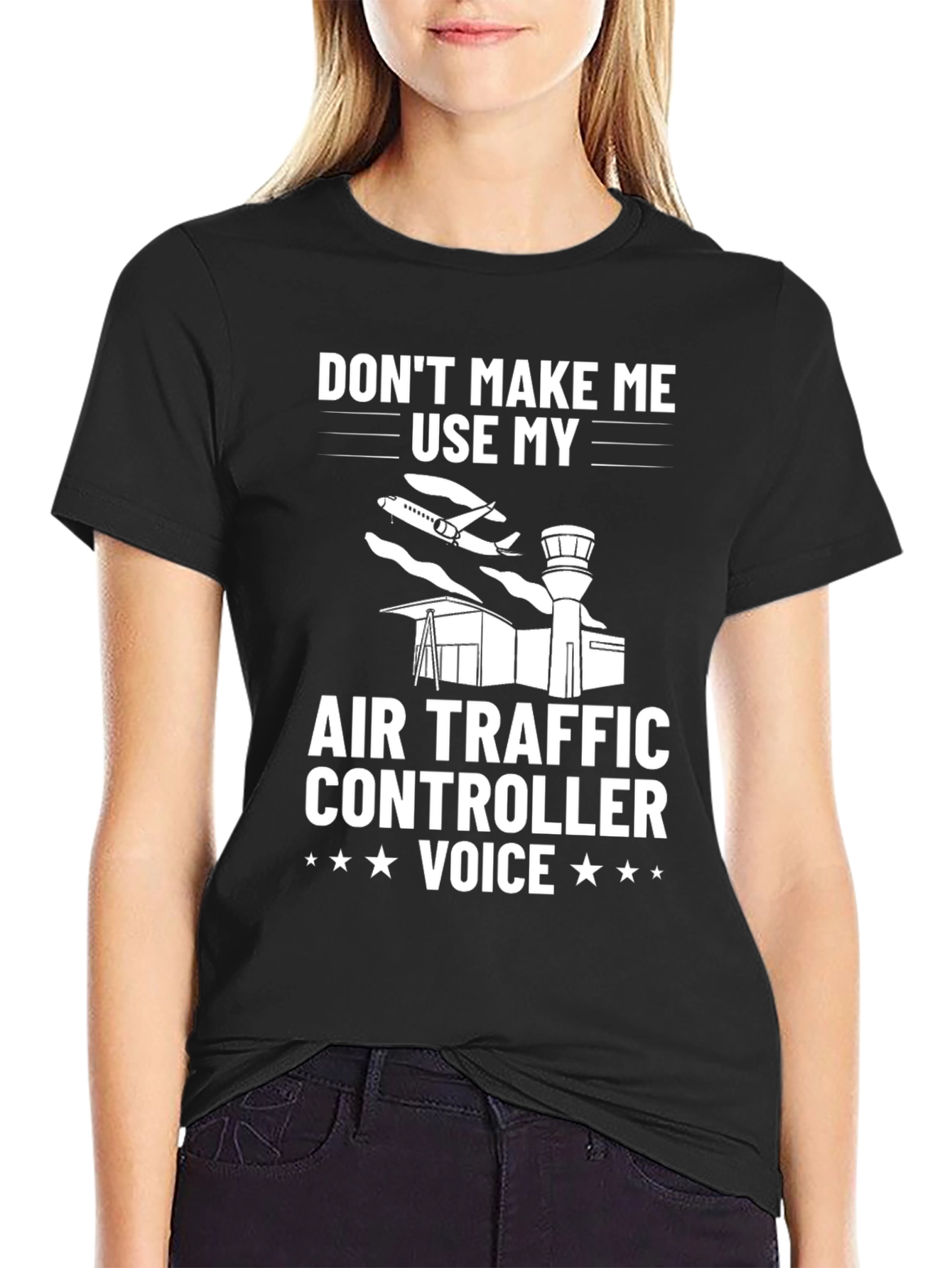 Black Air Traffic Controller Voice T-Shirt - Funny Aviation Tee view 2